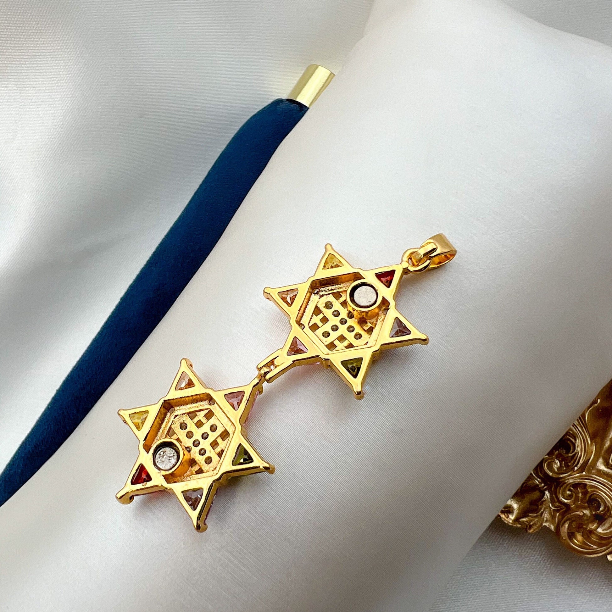 Unique Star of David and Jerusalem Cross Pendant with Magnetic Opening