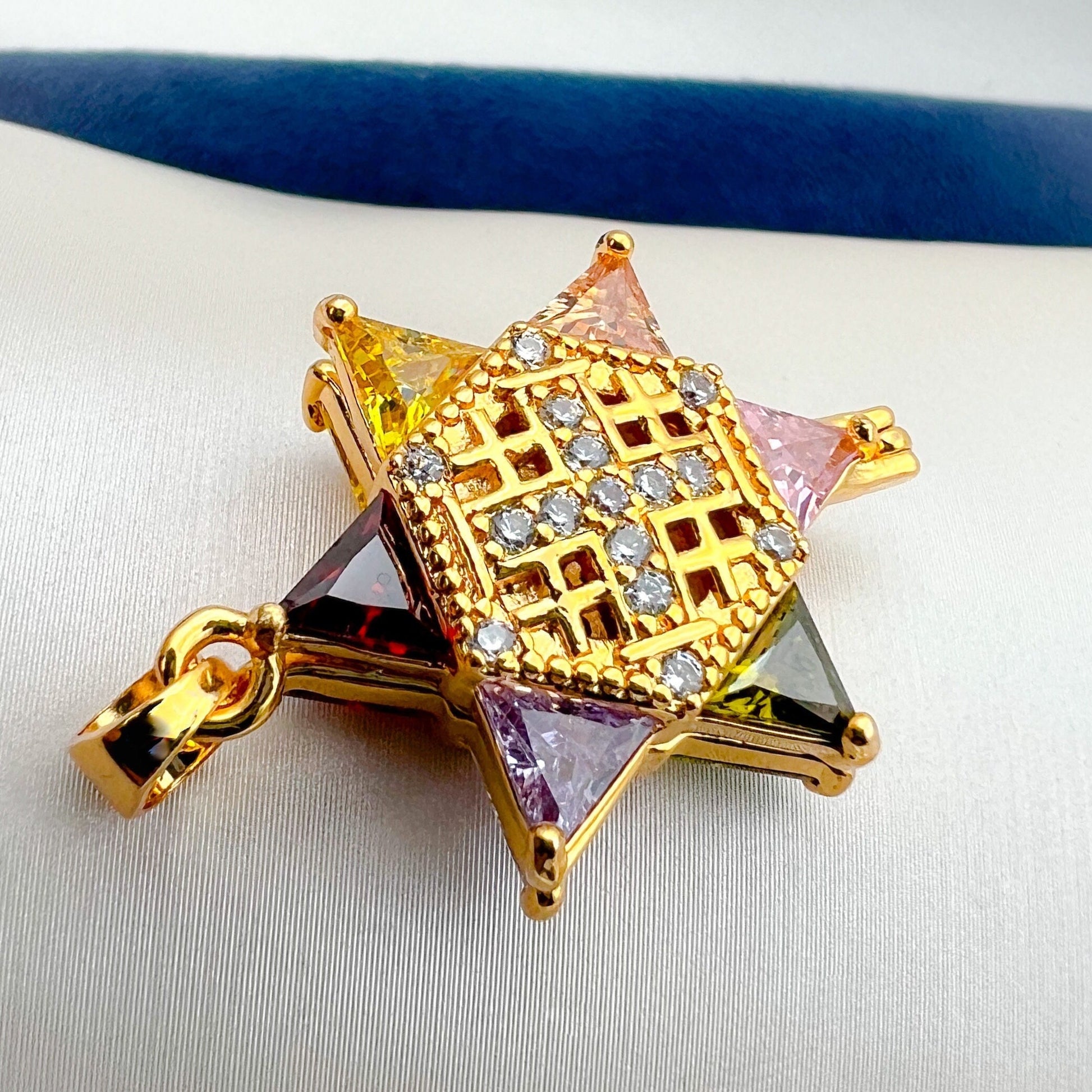 Unique Star of David and Jerusalem Cross Pendant with Magnetic Opening