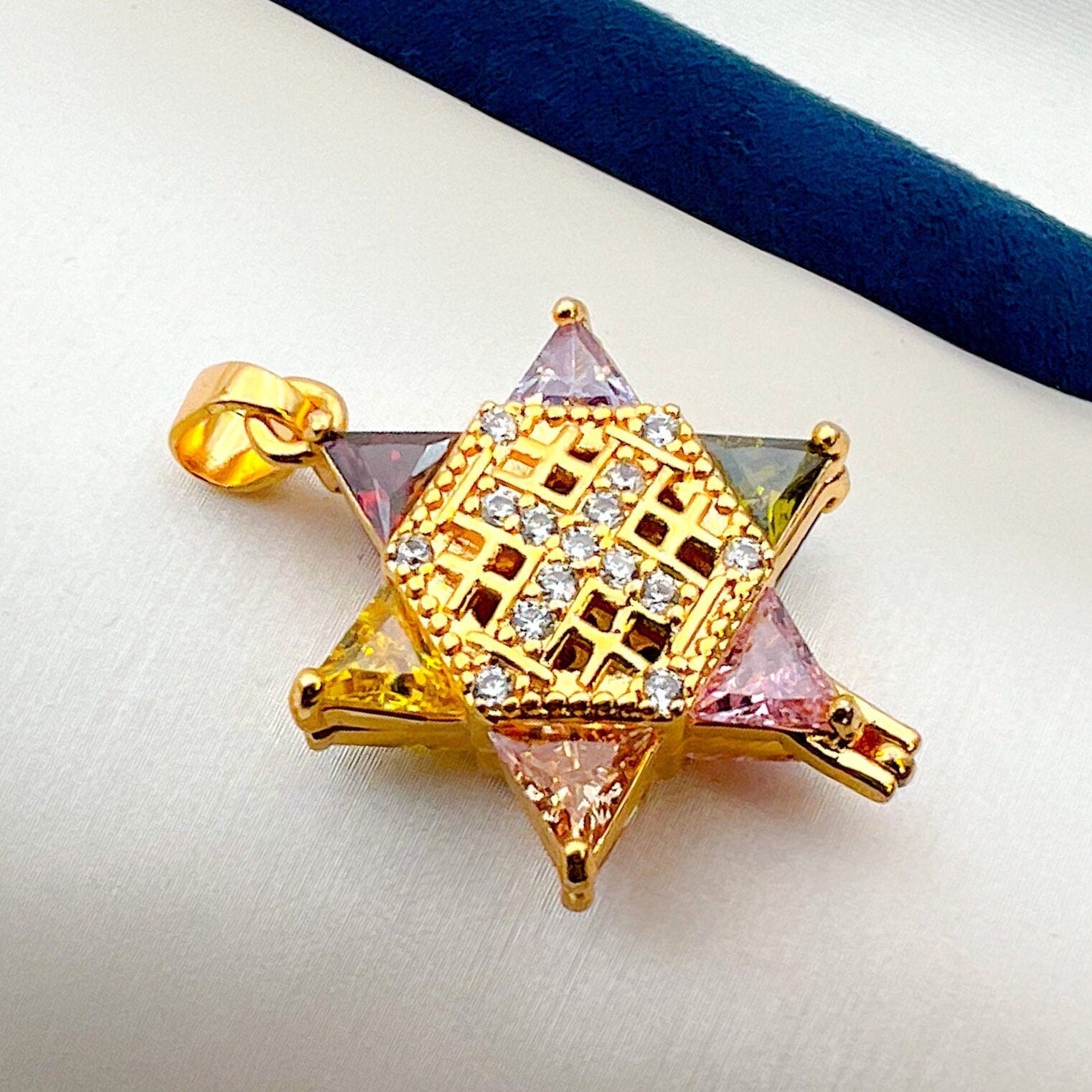 Unique Star of David and Jerusalem Cross Pendant with Magnetic Opening