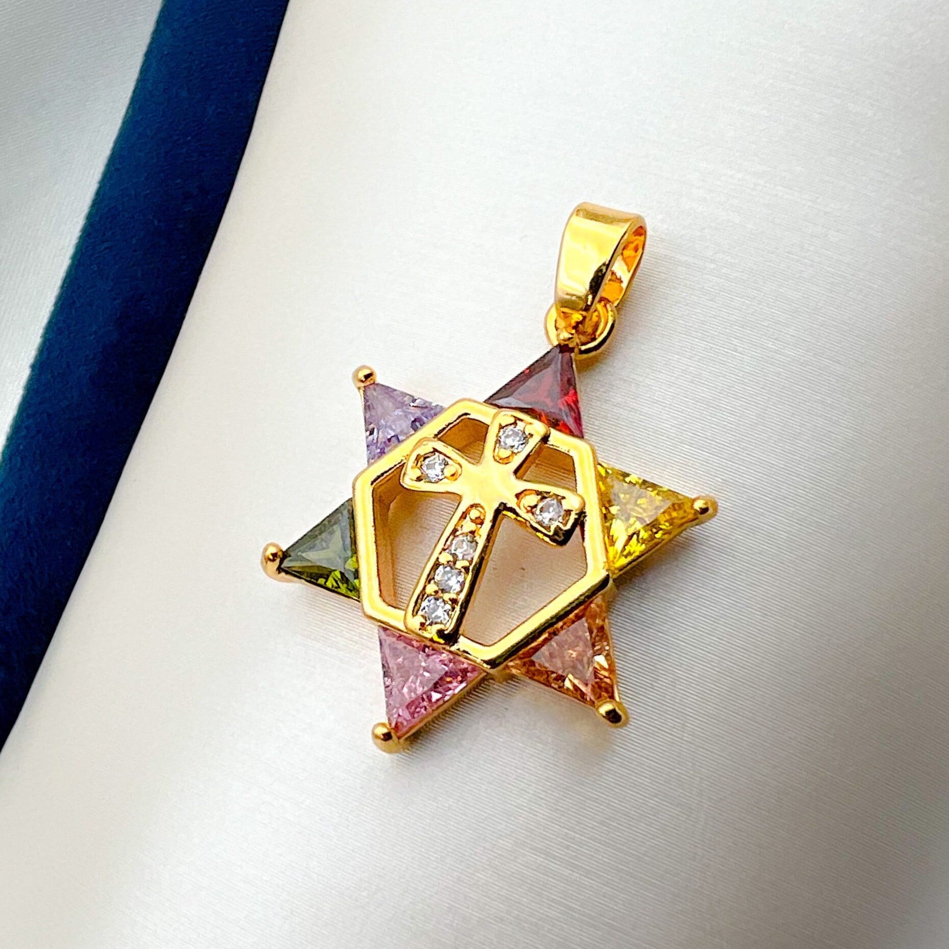 Goldfield David Star Cross Pendant with Vibrant Stones