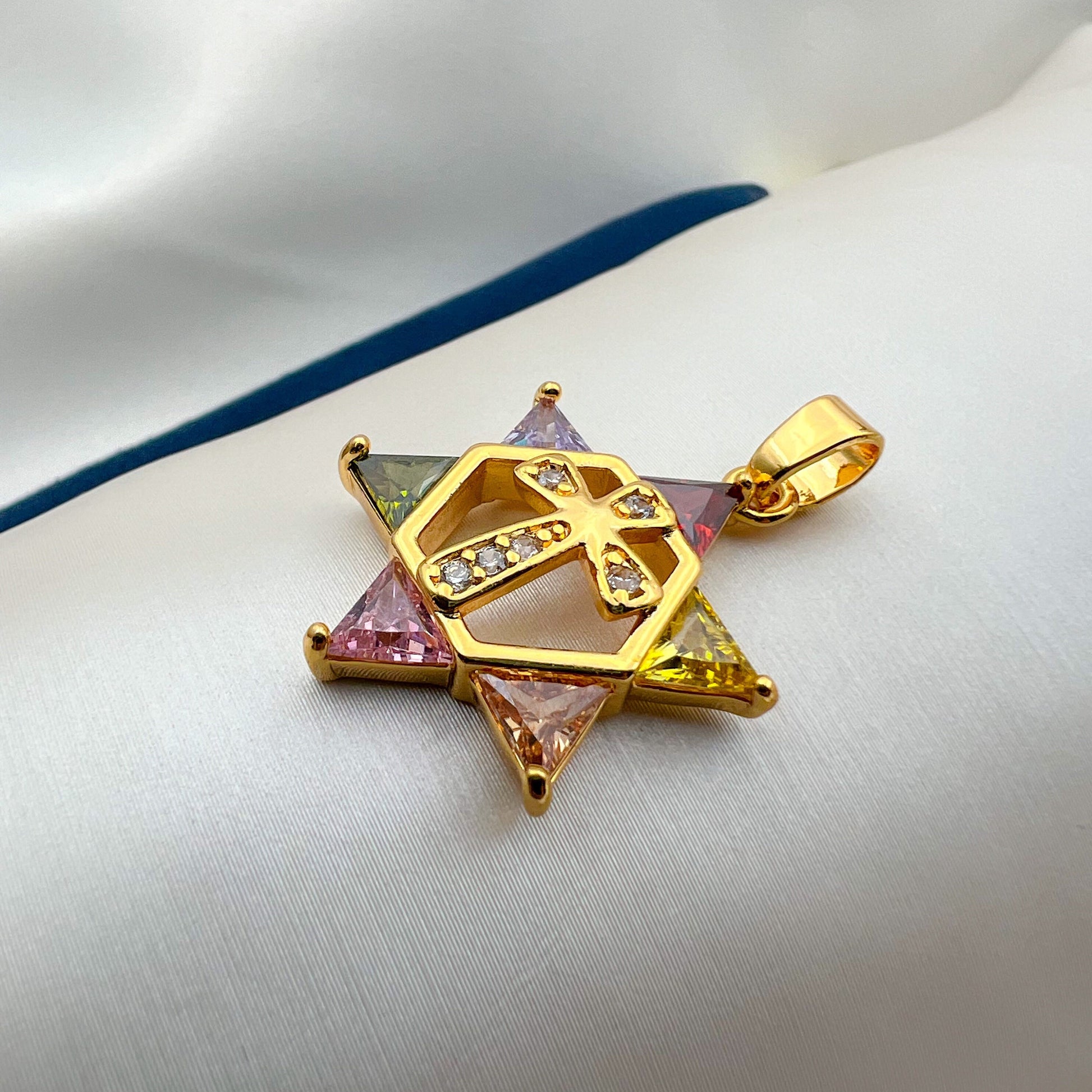 Goldfield David Star Cross Pendant with Vibrant Stones