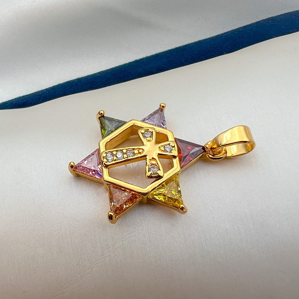 Goldfield David Star Cross Pendant with Vibrant Stones