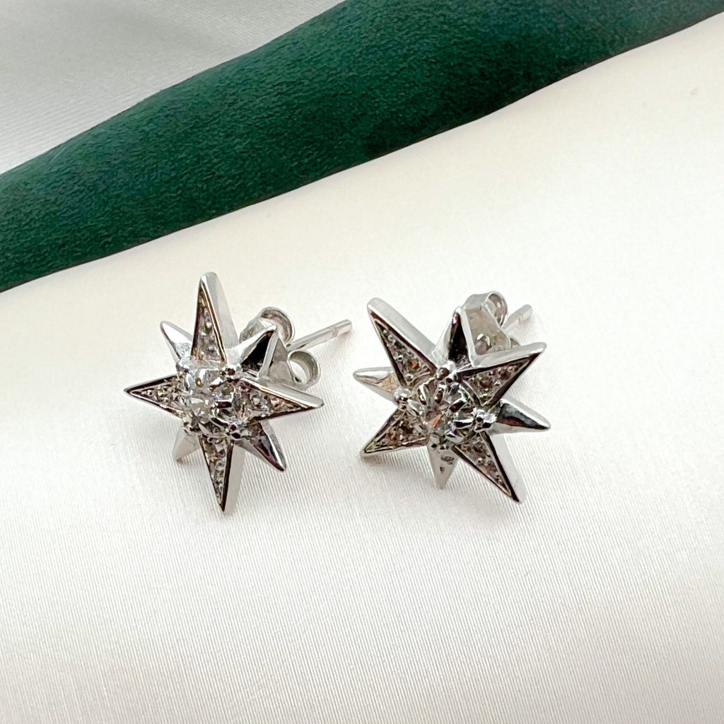 Radiant Star of Bethlehem Earrings in 925 Silver with Sparkling Zircons