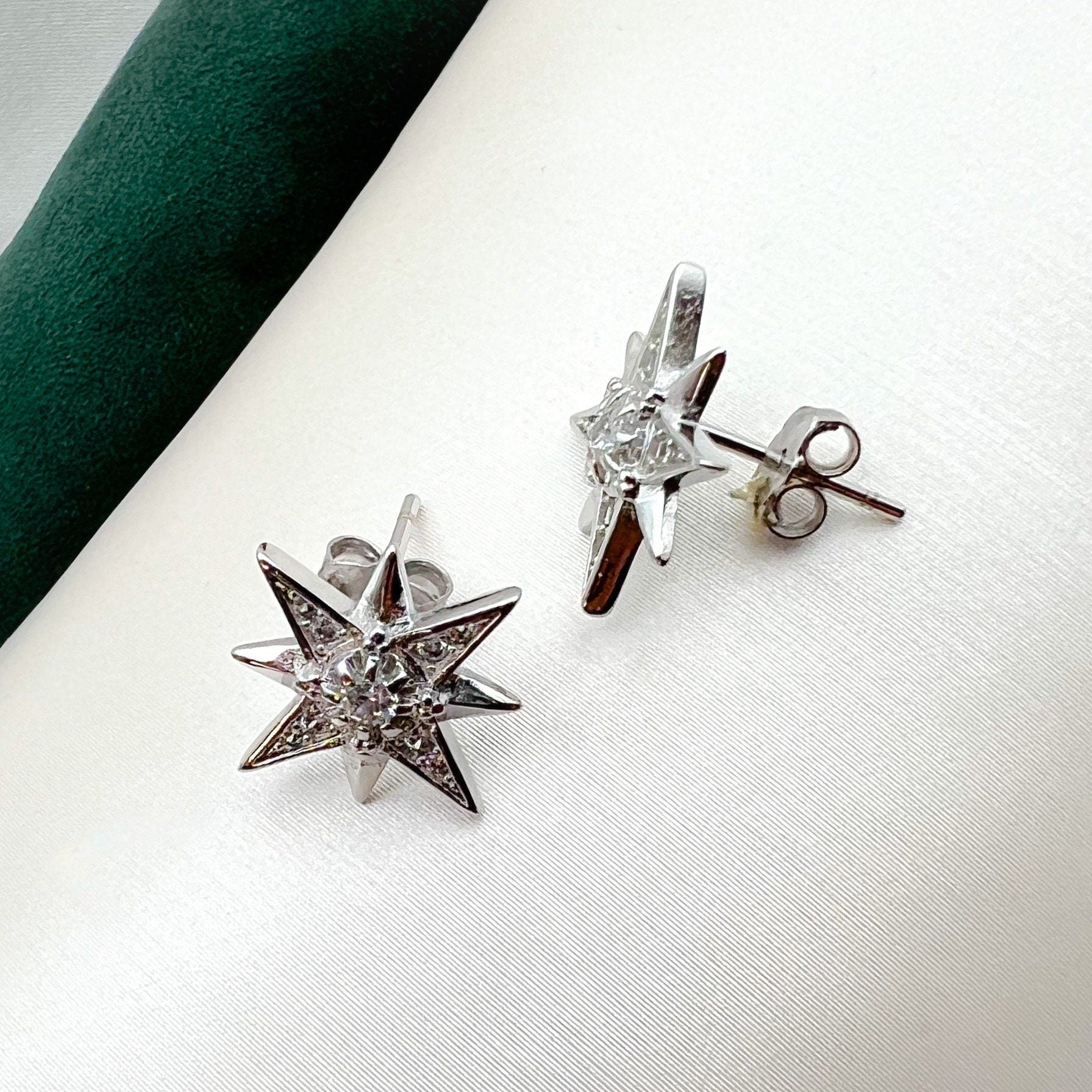 Radiant Star of Bethlehem Earrings in 925 Silver with Sparkling Zircons