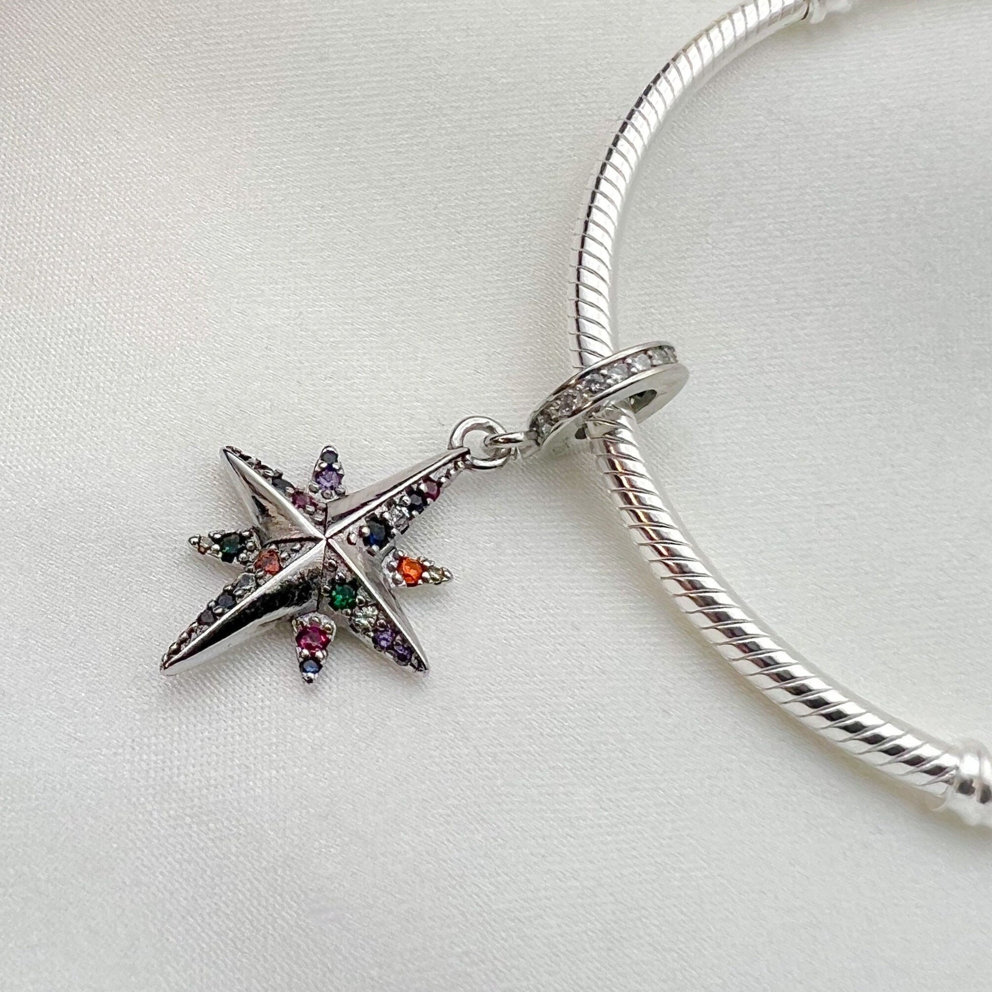 Radiant Silver Starlight Charm with Colorful Stones - Perfect for Pandora Bracelets