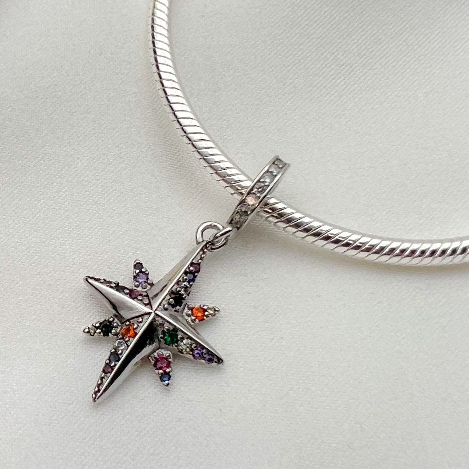 Radiant Silver Starlight Charm with Colorful Stones - Perfect for Pandora Bracelets
