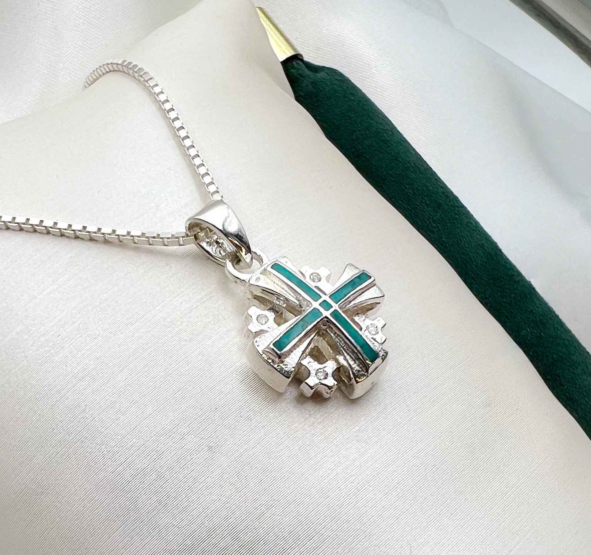 Sterling Silver King Solomon Eilat Stone Jerusalem Cross with Matching Chain