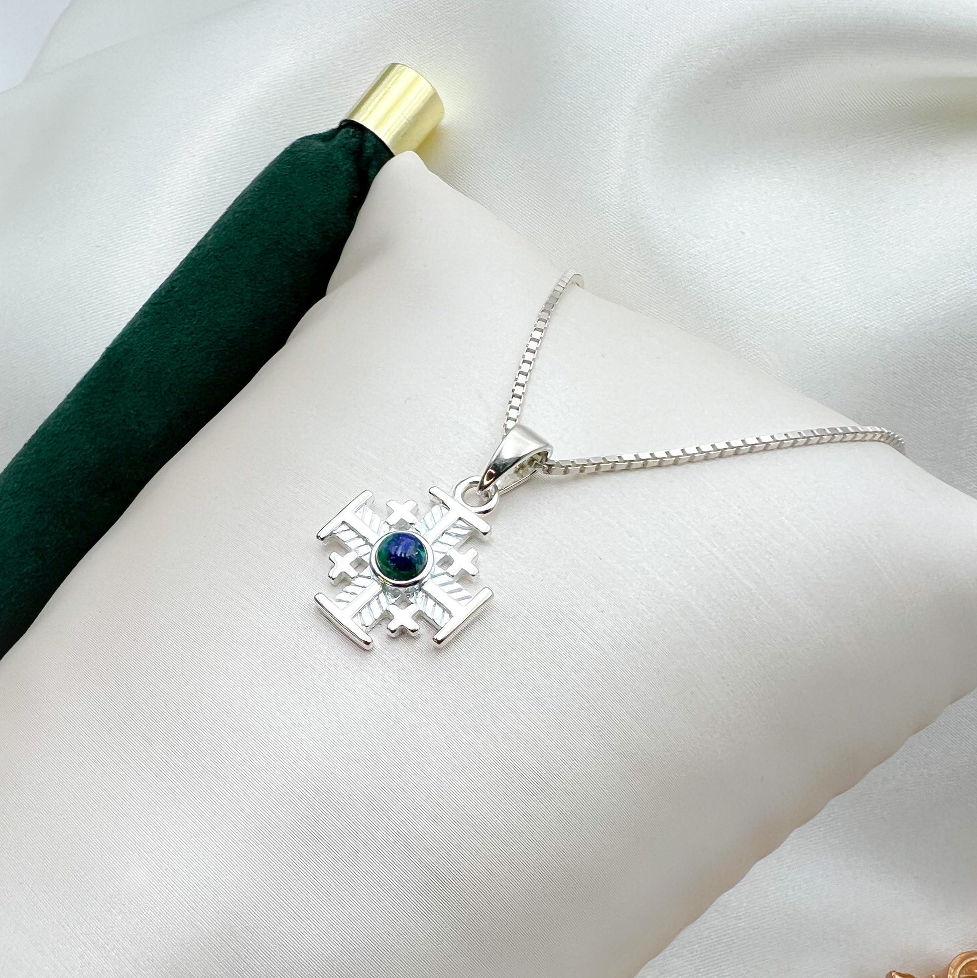 Eilat Stone Jerusalem Cross Pendant with Sterling Silver Chain