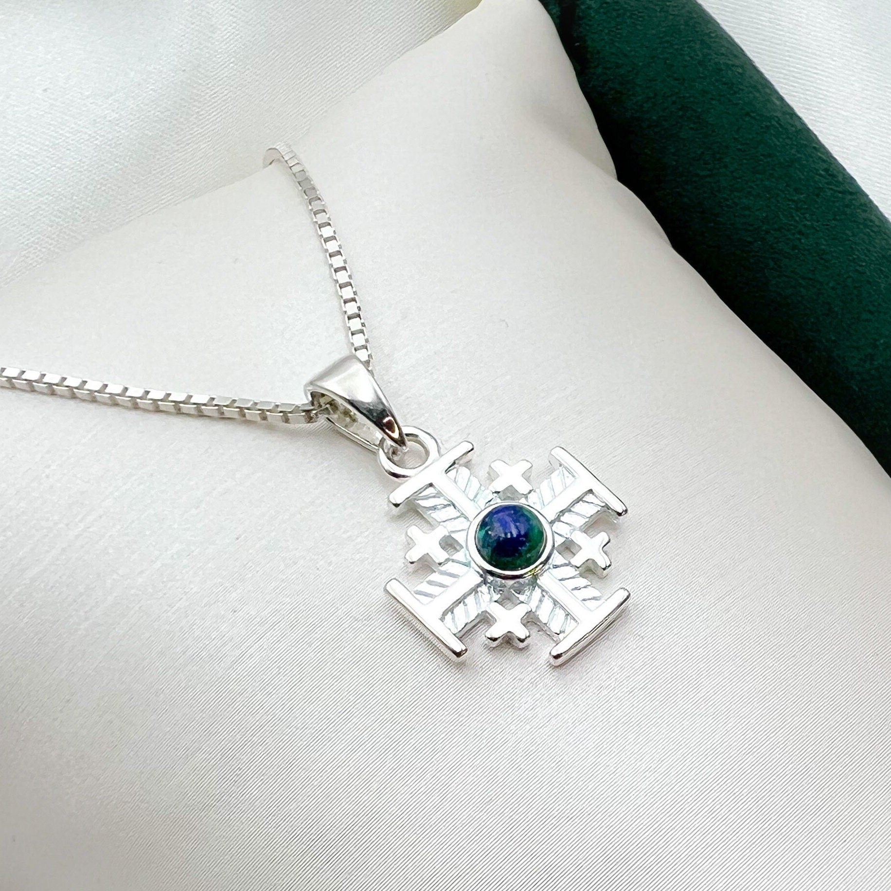 Eilat Stone Jerusalem Cross Pendant with Sterling Silver Chain