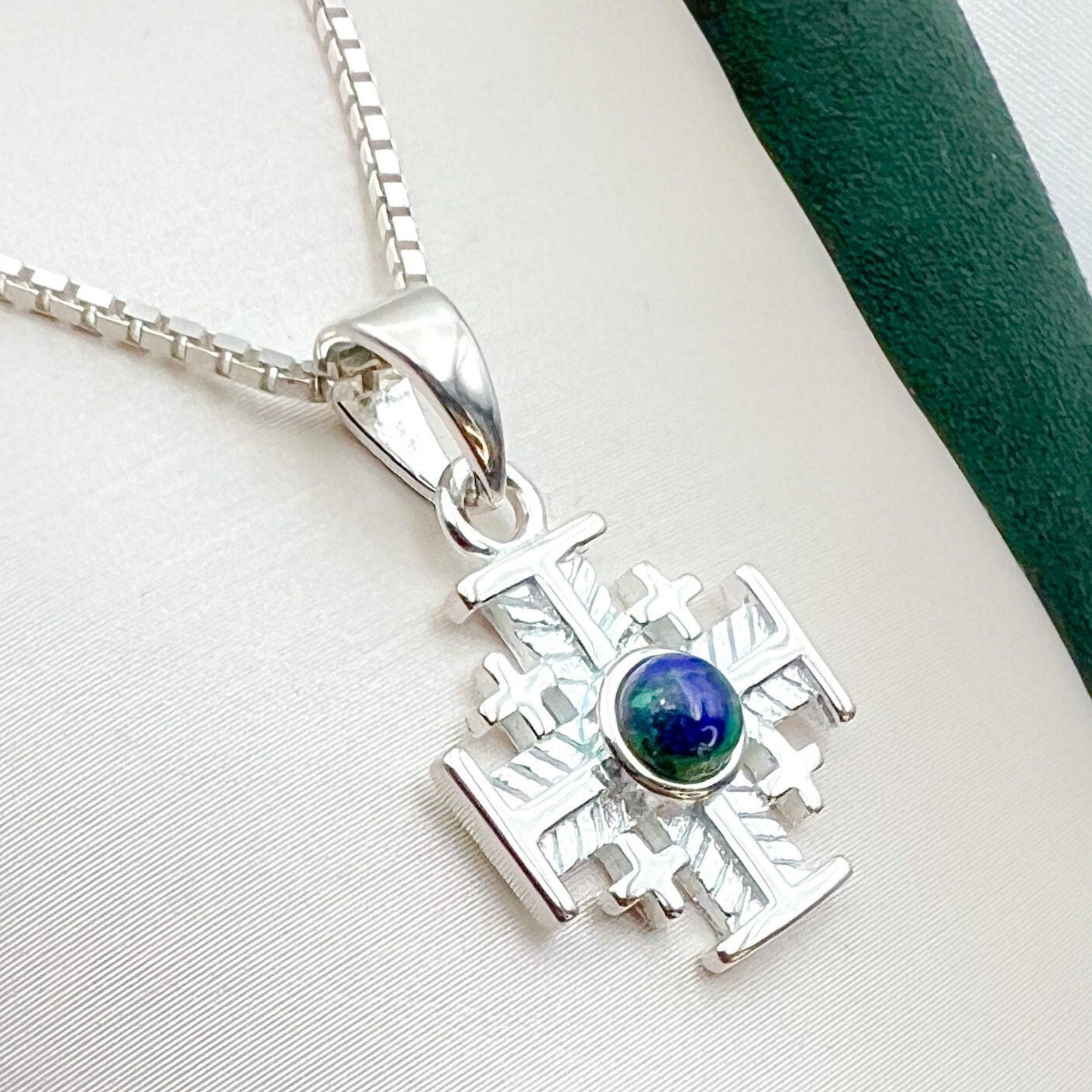 Eilat Stone Jerusalem Cross Pendant with Sterling Silver Chain