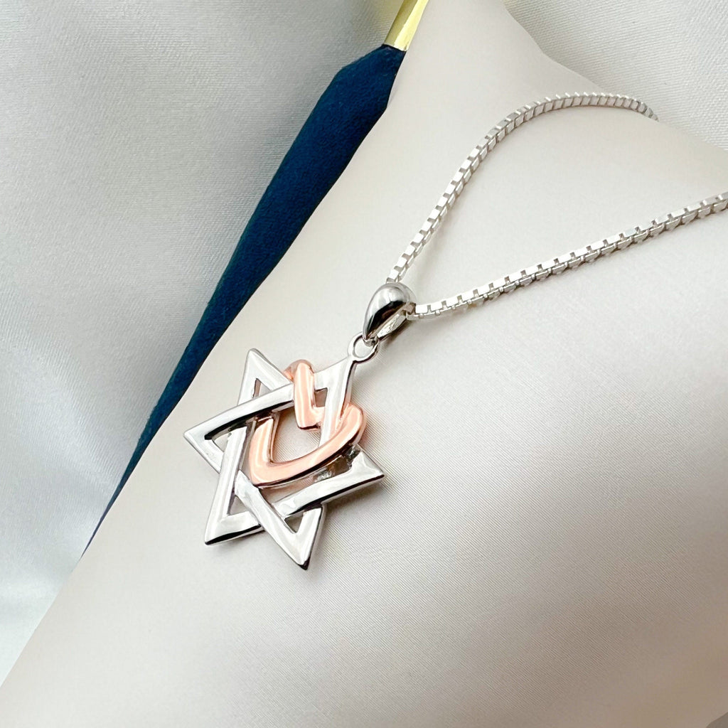 Heart of Faith Sterling Silver David Star Pendant with Gold Accent