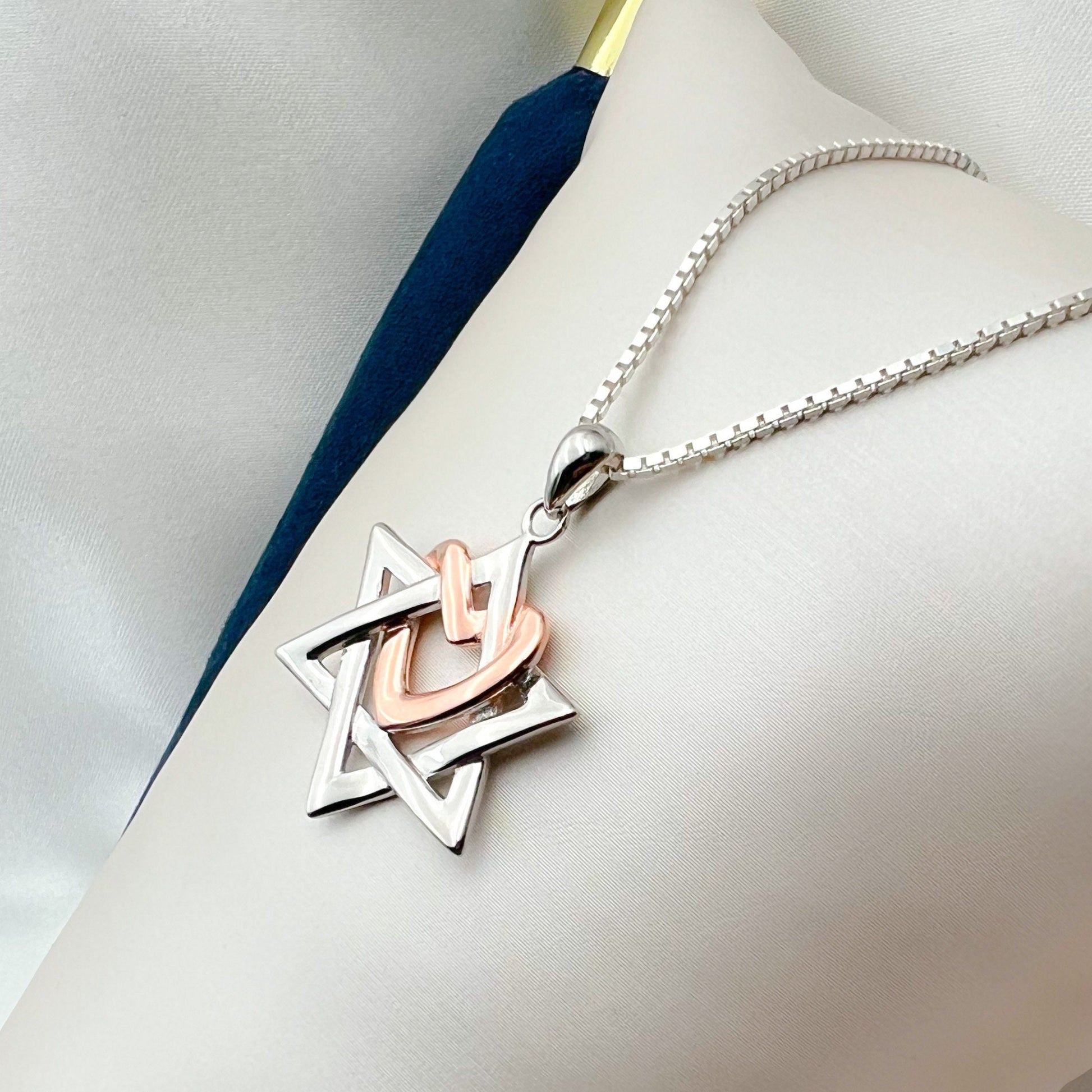 Heart of Faith Sterling Silver David Star Pendant with Gold Accent
