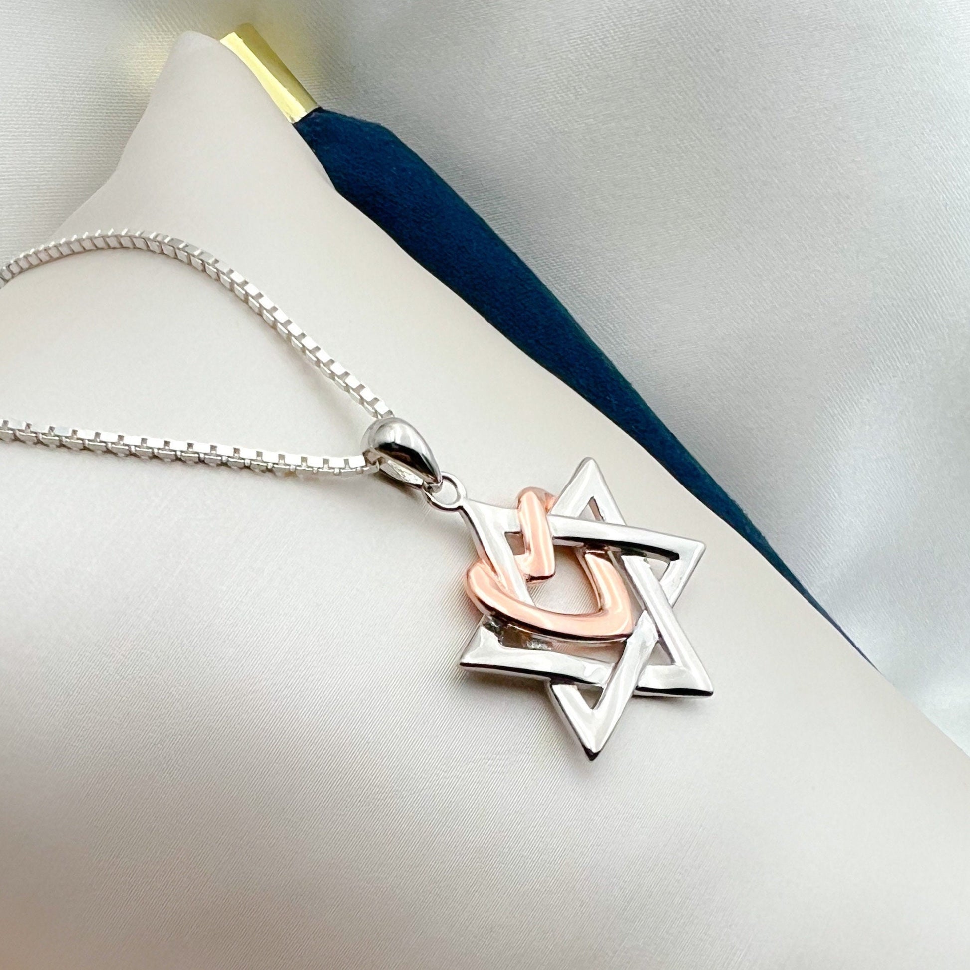 Heart of Faith Sterling Silver David Star Pendant with Gold Accent
