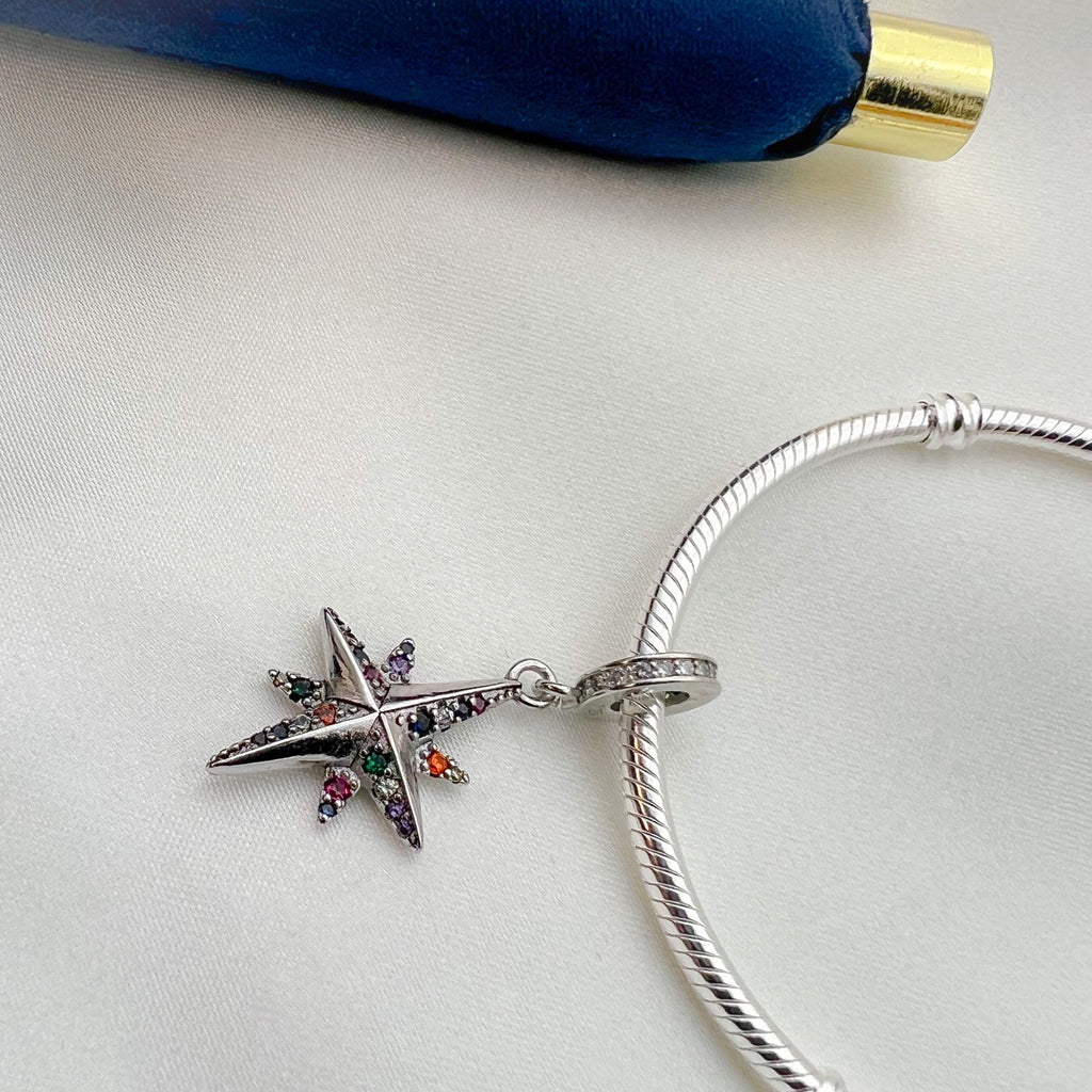 Radiant Silver Starlight Charm with Colorful Stones - Perfect for Pandora Bracelets