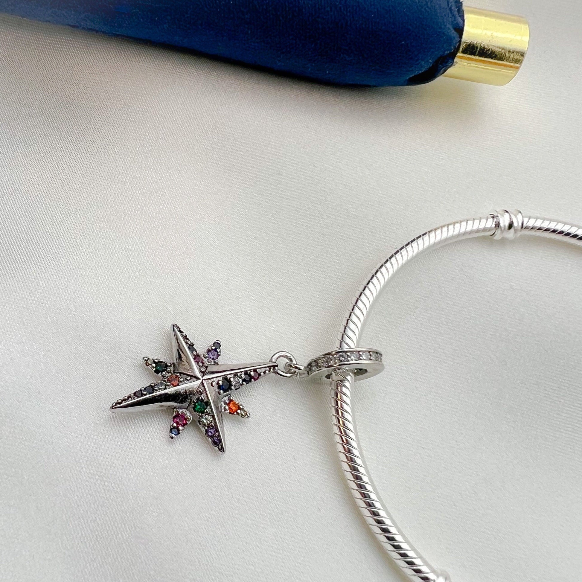 Radiant Silver Starlight Charm with Colorful Stones - Perfect for Pandora Bracelets