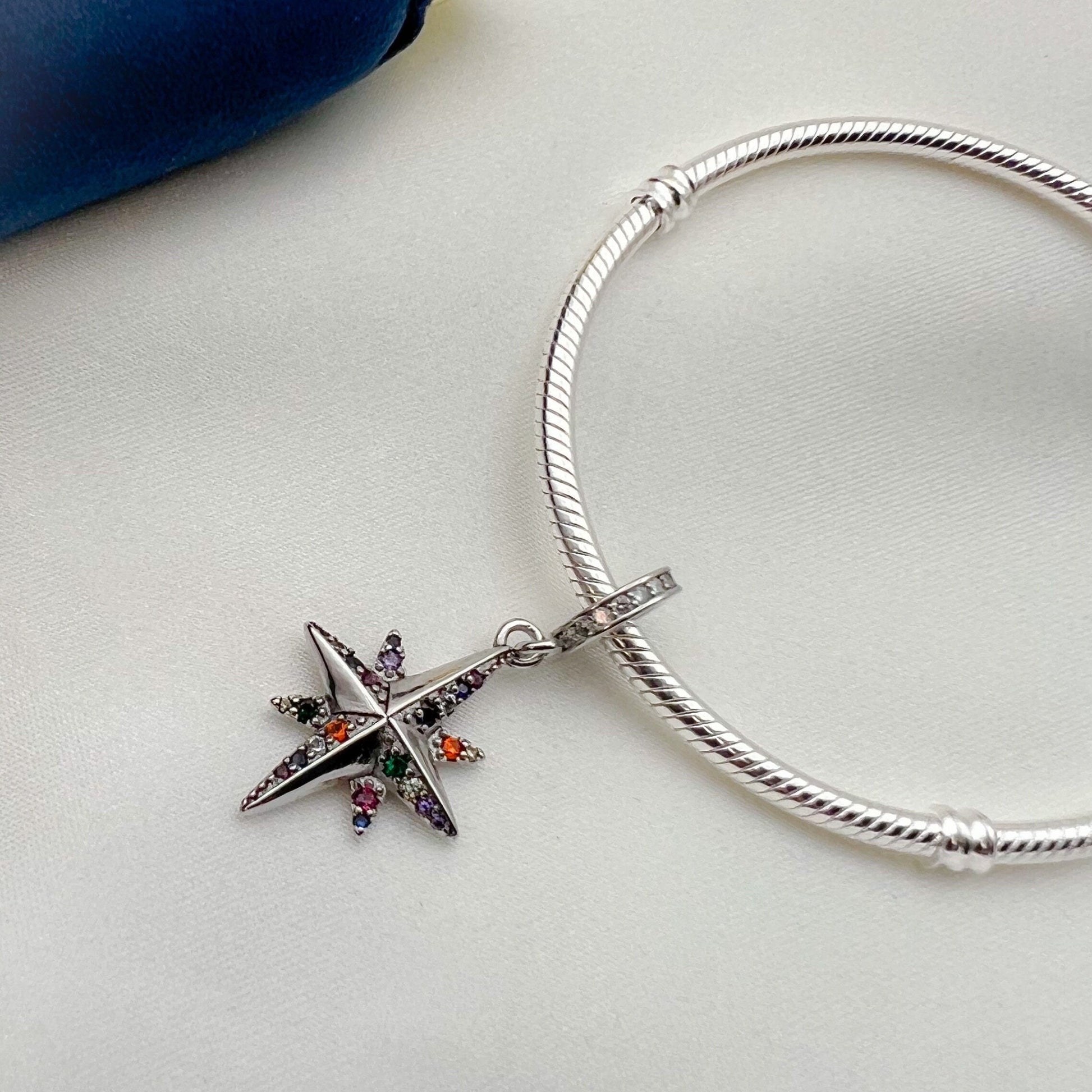 Radiant Silver Starlight Charm with Colorful Stones - Perfect for Pandora Bracelets
