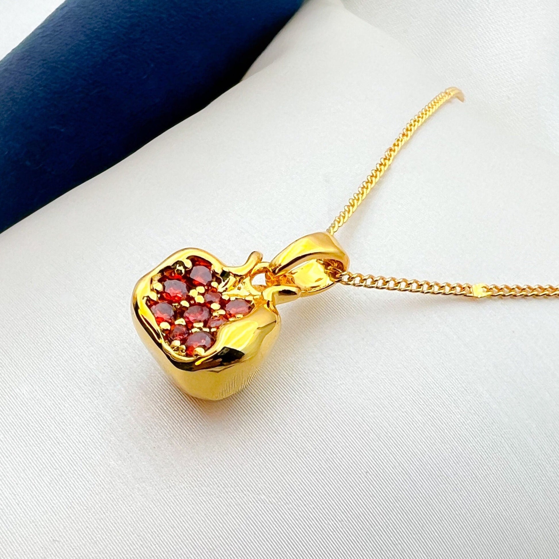 Pomegranate Pendant in Sterling Silver with Garnet Stones