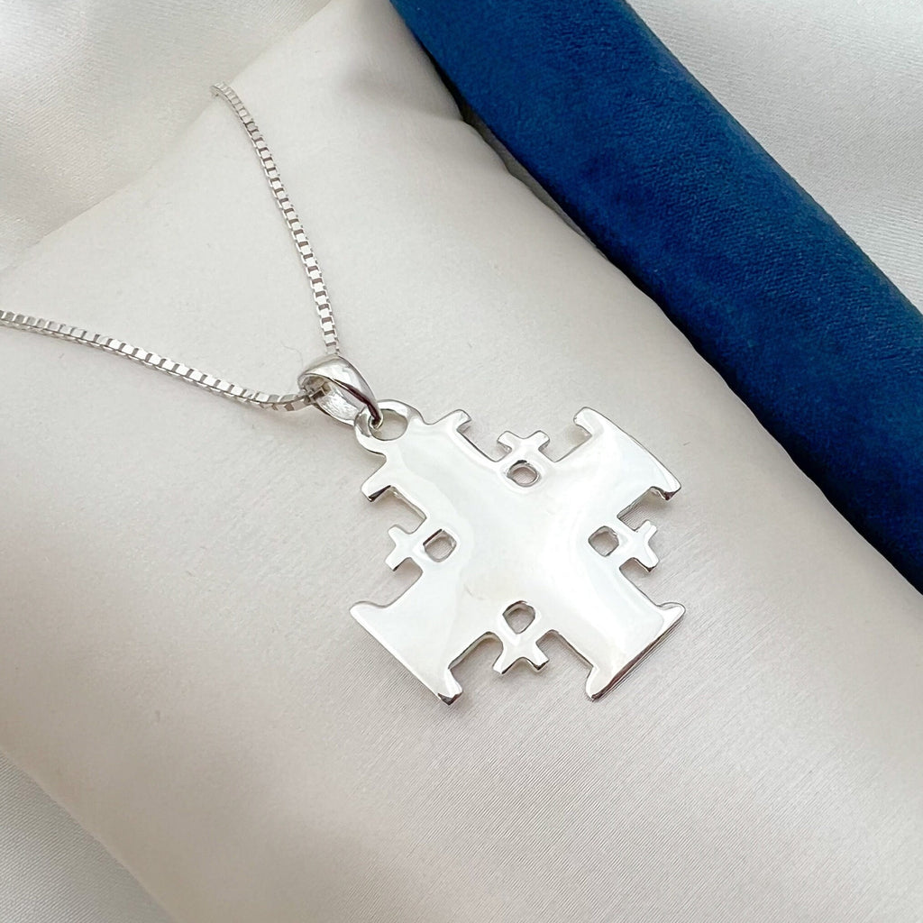 Classic Jerusalem Cross Pendant in 925 Silver - Chain Included