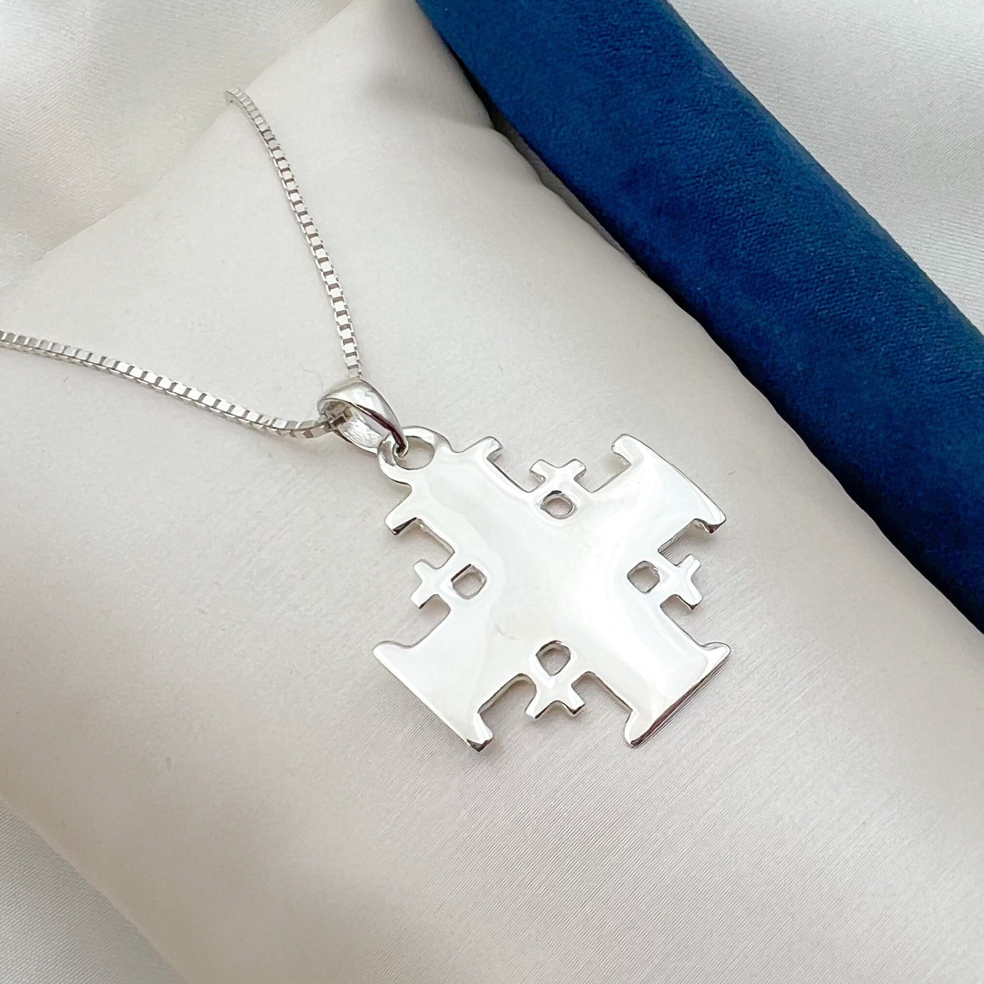 Classic Jerusalem Cross Pendant in 925 Silver - Chain Included