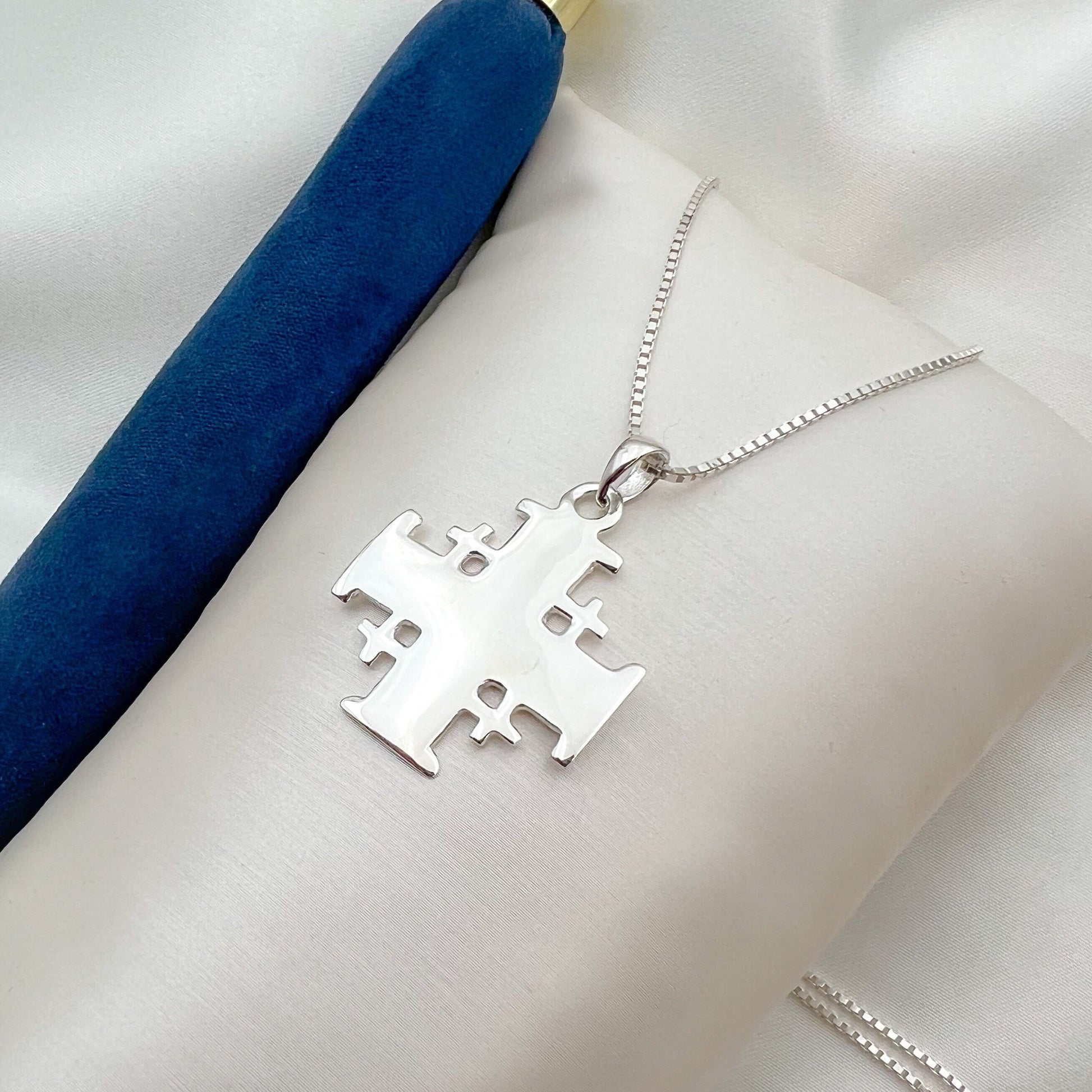 Classic Jerusalem Cross Pendant in 925 Silver - Chain Included