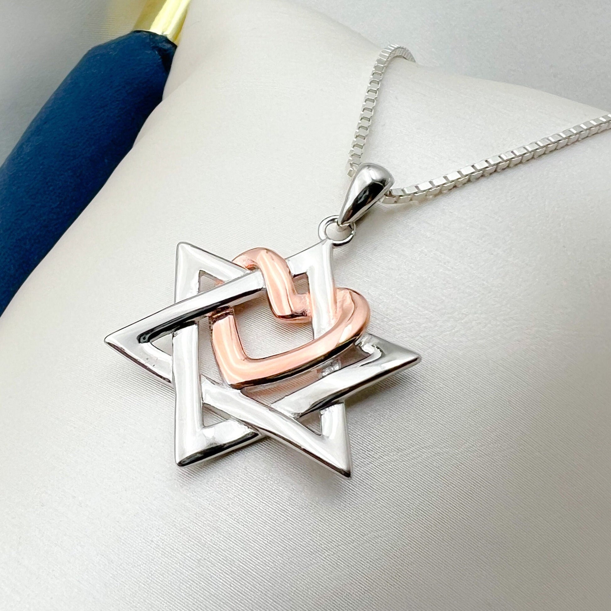 Heart of Faith Sterling Silver David Star Pendant with Gold Accent