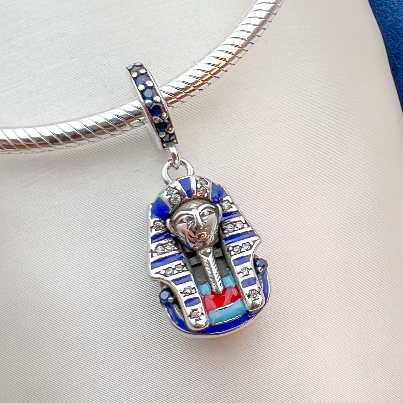 King of Egypt Pharaoh Charm in Sterling Silver 925 for Pandora Bracelets