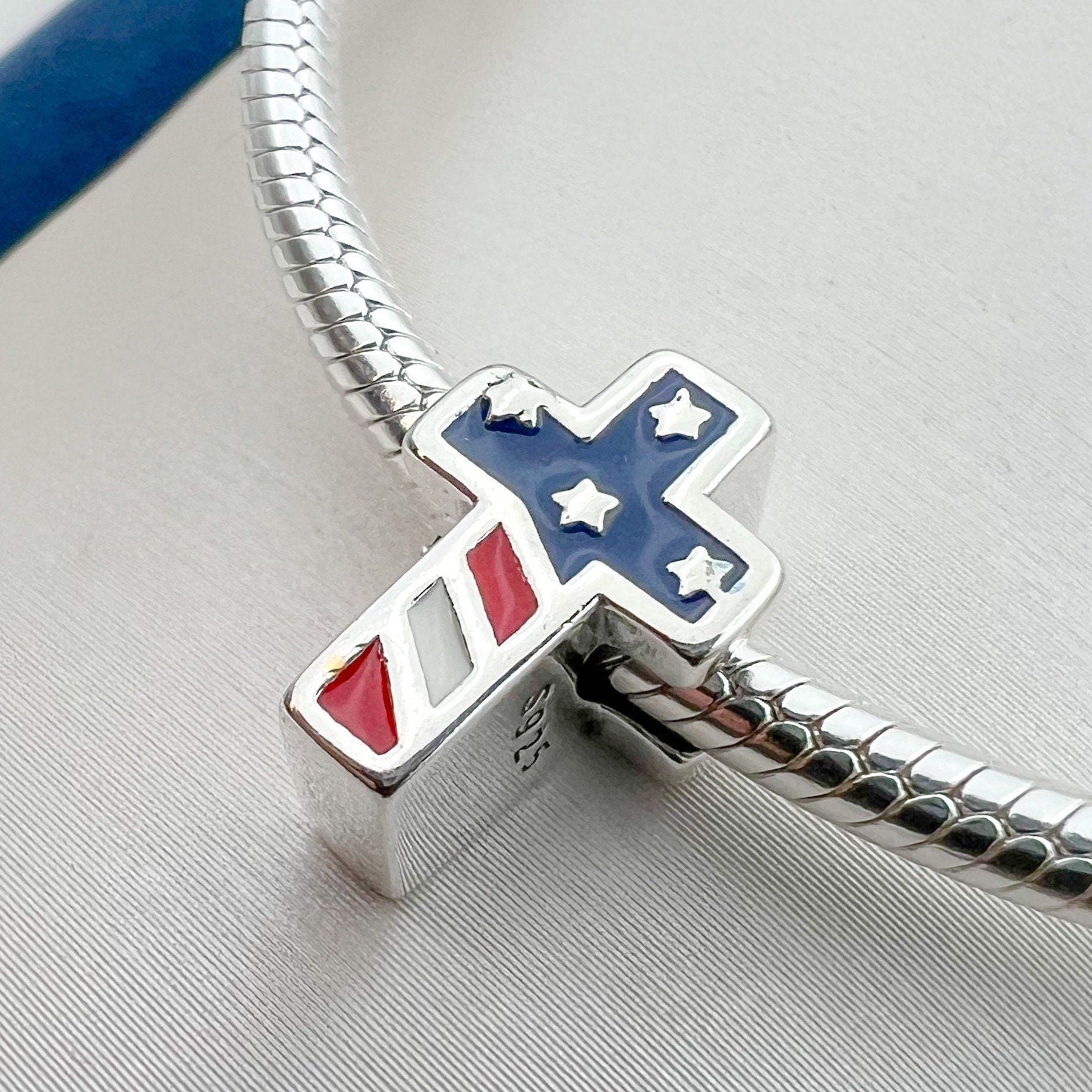 USA Flag Cross Charm for Pandora Bracelets