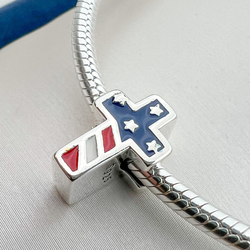 USA Flag Cross Charm for Pandora Bracelets