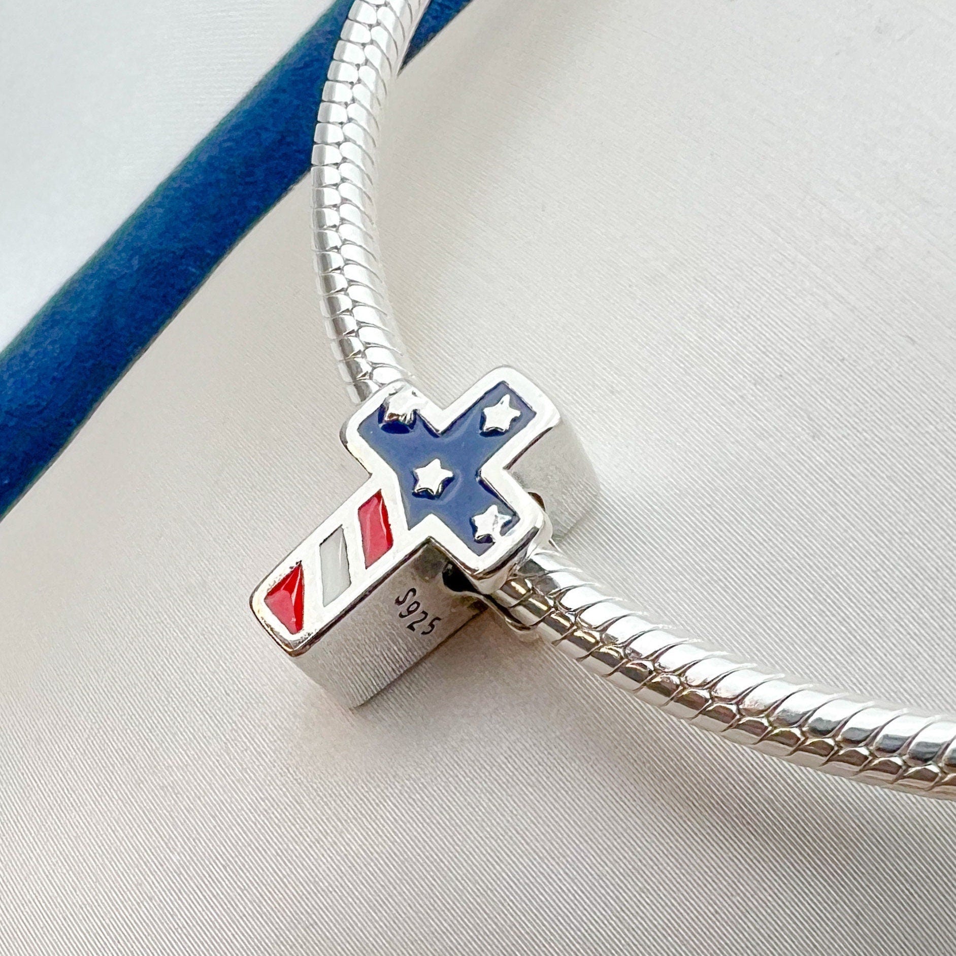 USA Flag Cross Charm for Pandora Bracelets