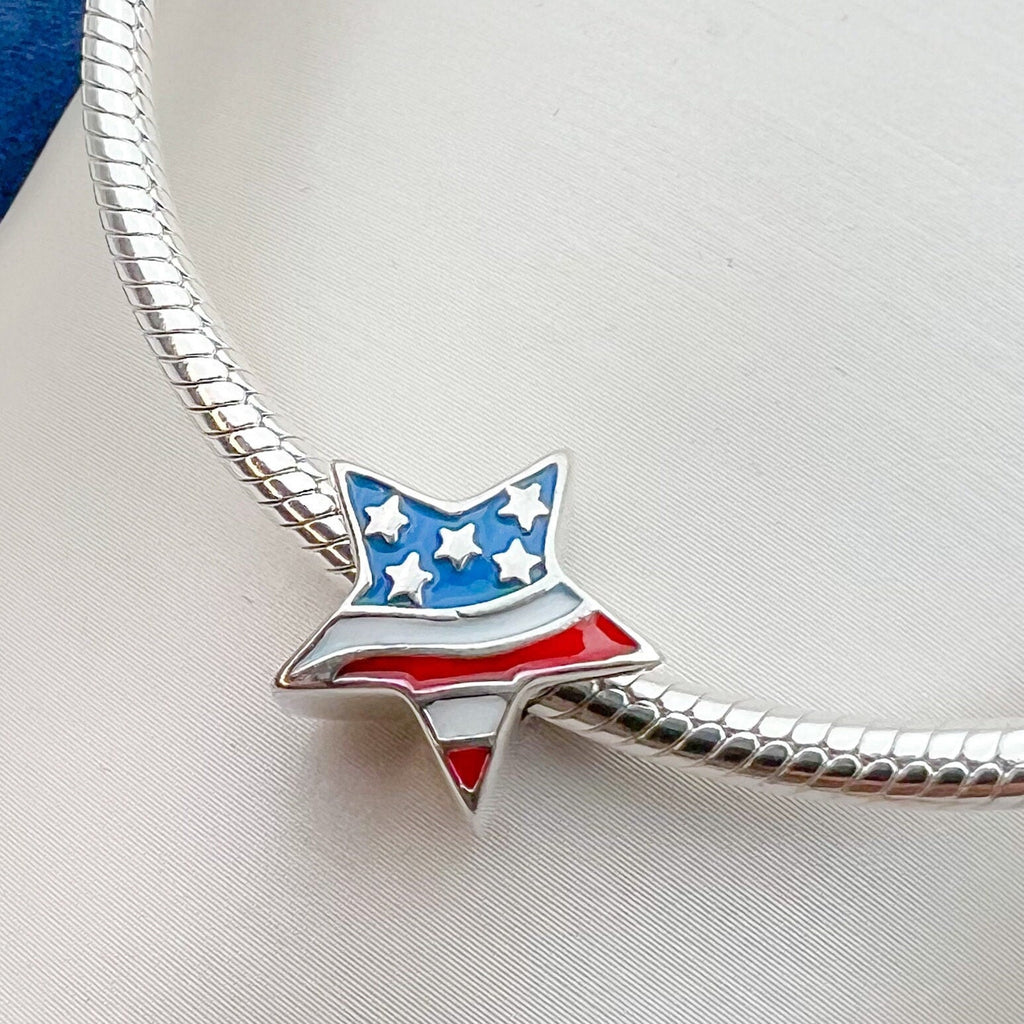 USA Flag Star Charm for Pandora Bracelets