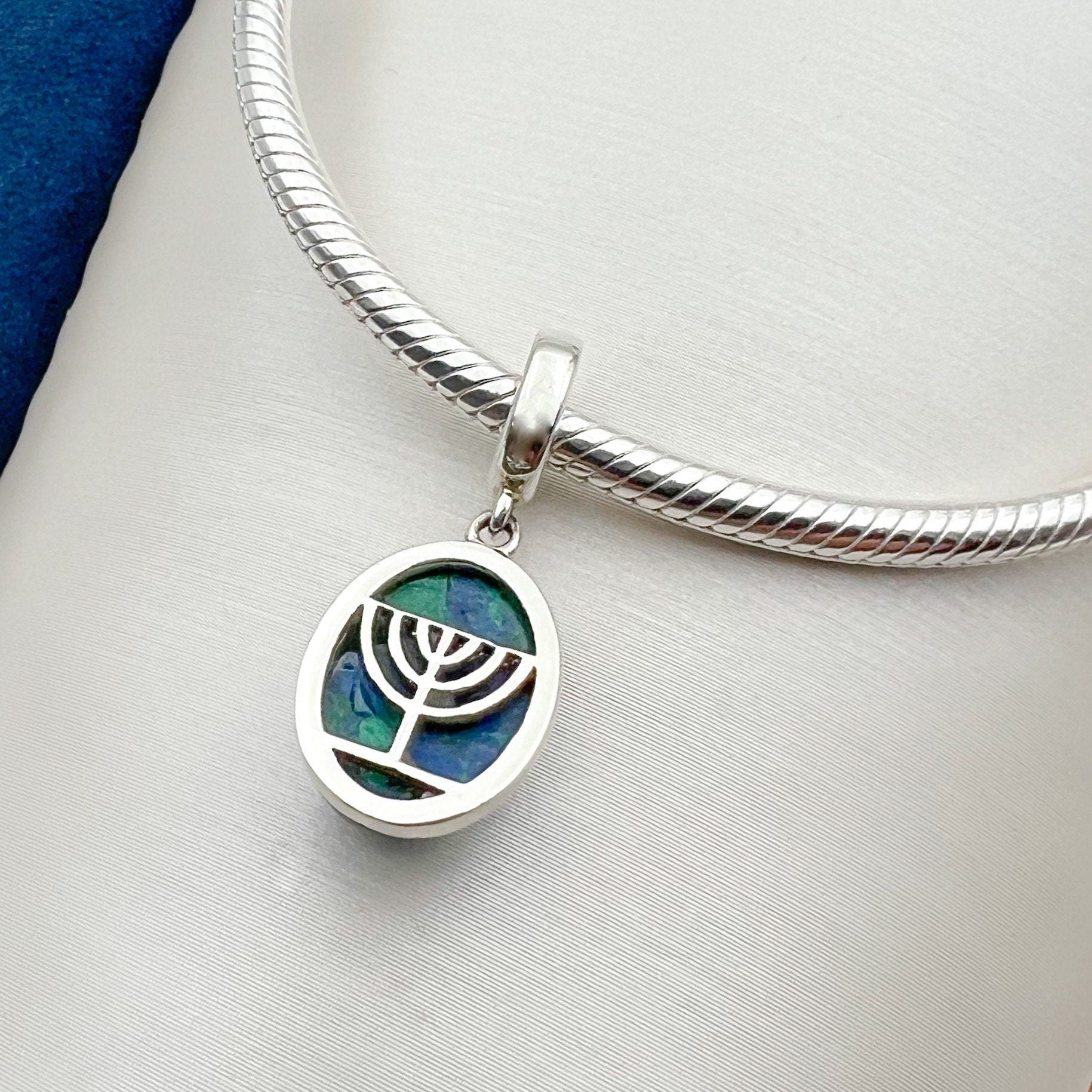 King Solomon Eilat Stone Menorah Charm in Silver 925 for Pandora Bracelet