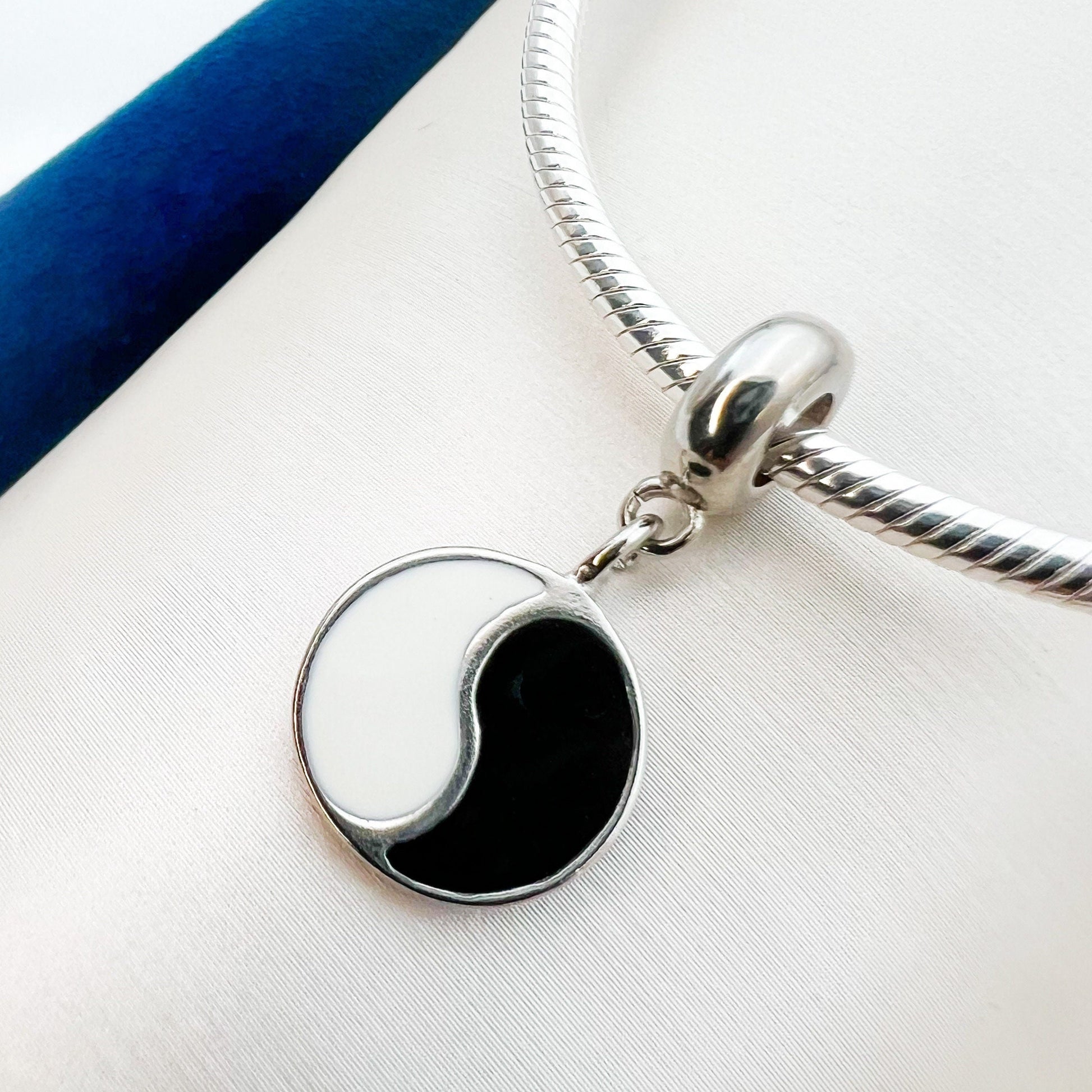 Yin Yang Charm – Sterling Silver 925, Gold & Enamel – Black & White for Pandora Bracelet