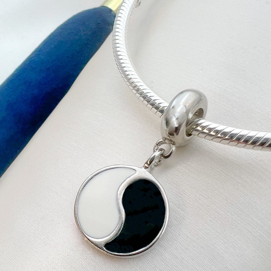 Yin Yang Charm – Sterling Silver 925, Gold & Enamel – Black & White for Pandora Bracelet
