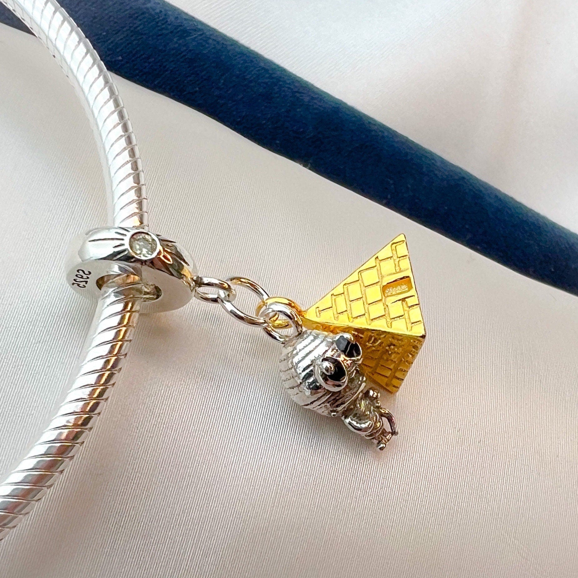 Sterling Silver Pyramid and Mummy Charm – Unique Small Accessory for Pandora Bracelets