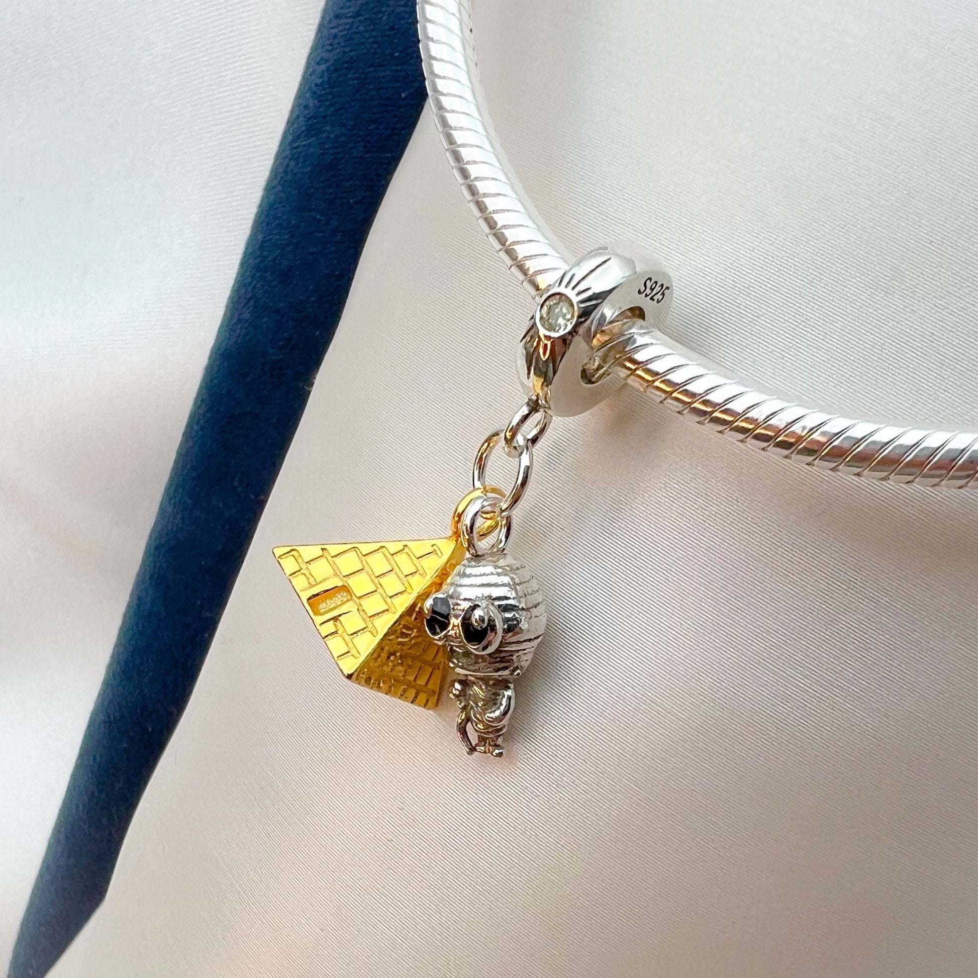 Sterling Silver Pyramid and Mummy Charm – Unique Small Accessory for Pandora Bracelets