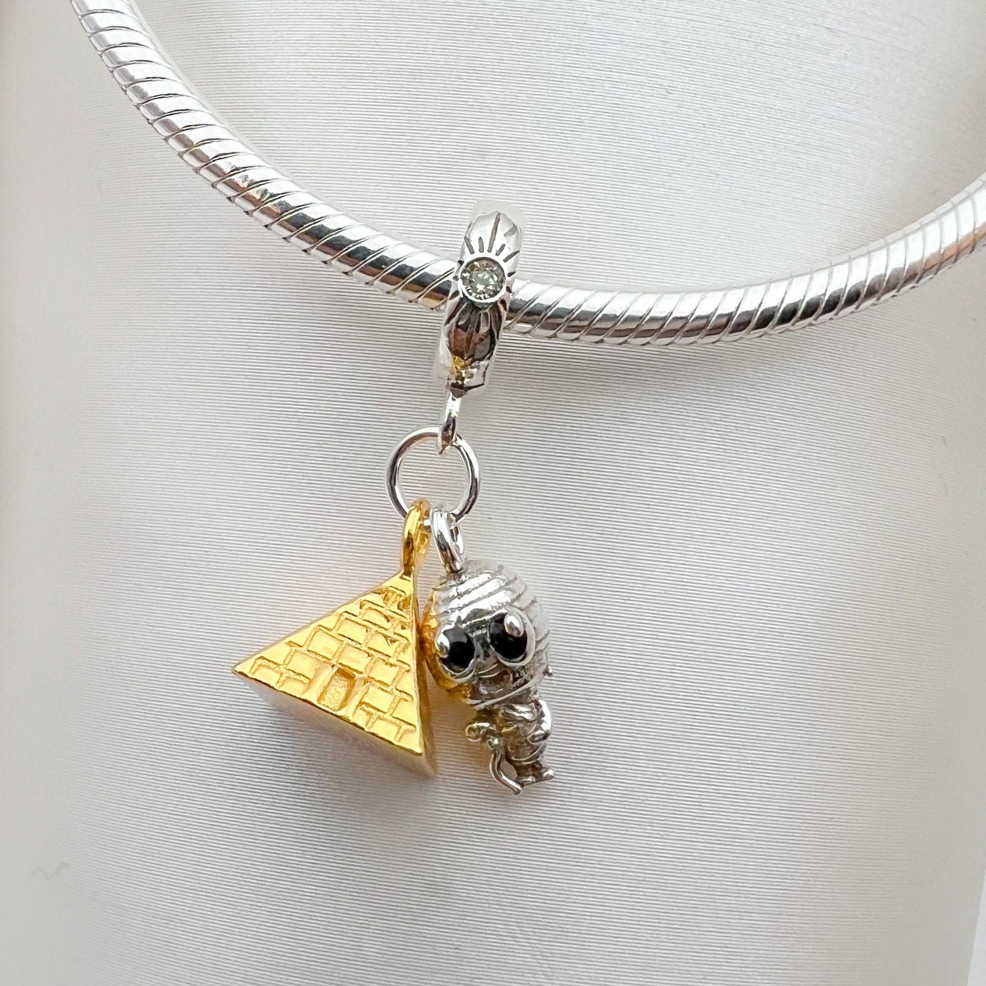 Sterling Silver Pyramid and Mummy Charm – Unique Small Accessory for Pandora Bracelets