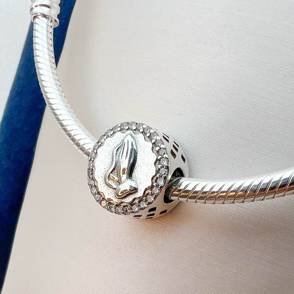 Elegant Sterling Silver Praying Hands Charm with White Zircons – Perfect for Pandora Bracelets