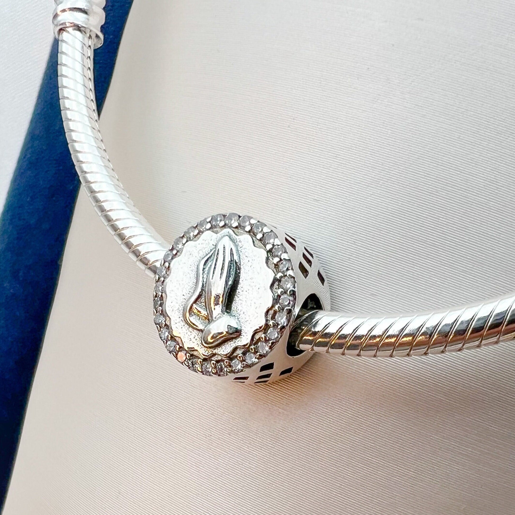 Elegant Sterling Silver Praying Hands Charm with White Zircons – Perfect for Pandora Bracelets