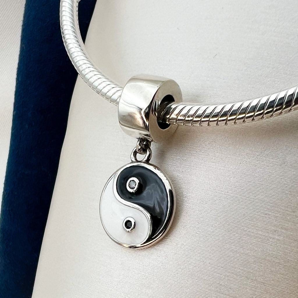 Yin Yang Charm – Silver, Gold, Enamel, Onyx & Zircon for Pandora Bracelet