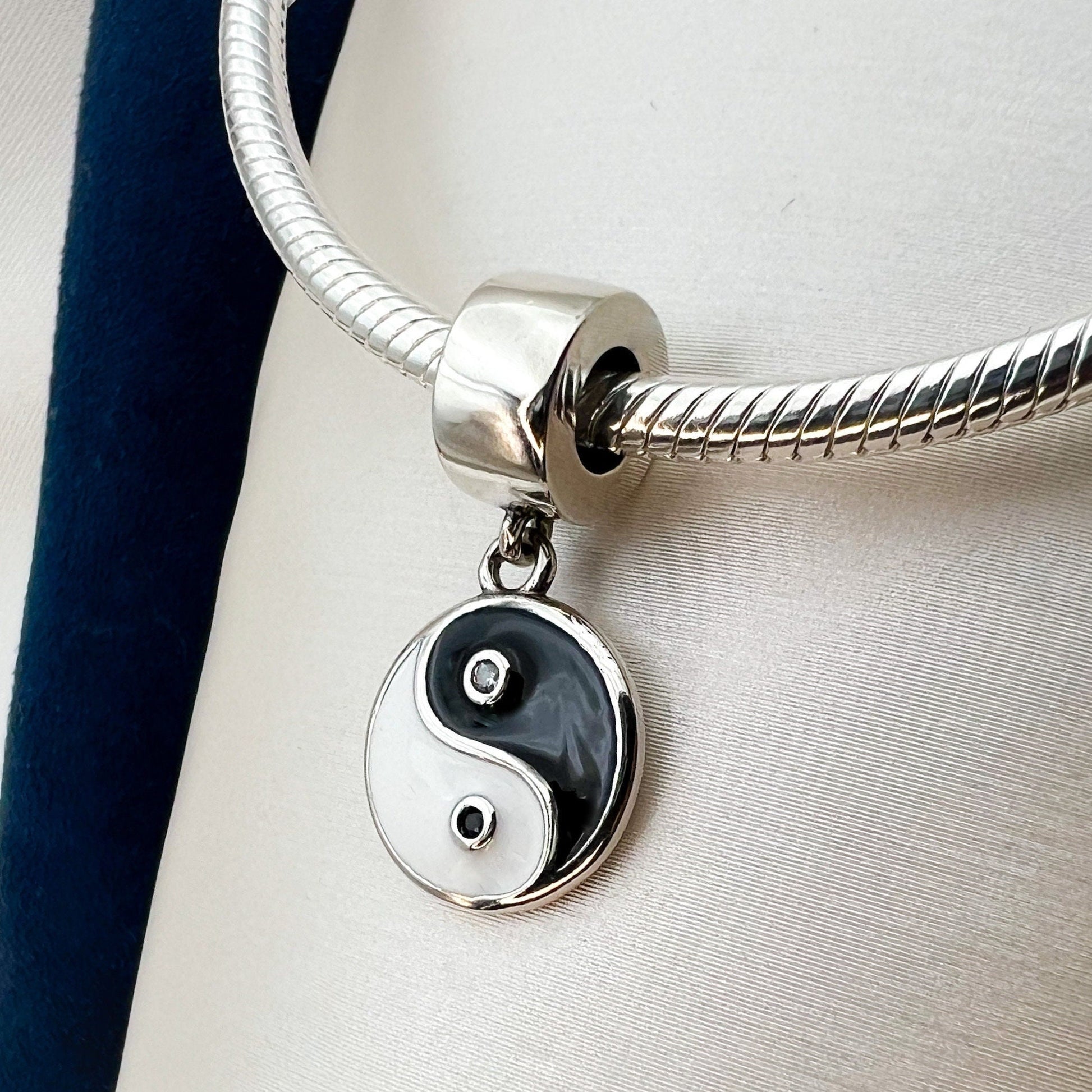 Yin Yang Charm – Silver, Gold, Enamel, Onyx & Zircon for Pandora Bracelet