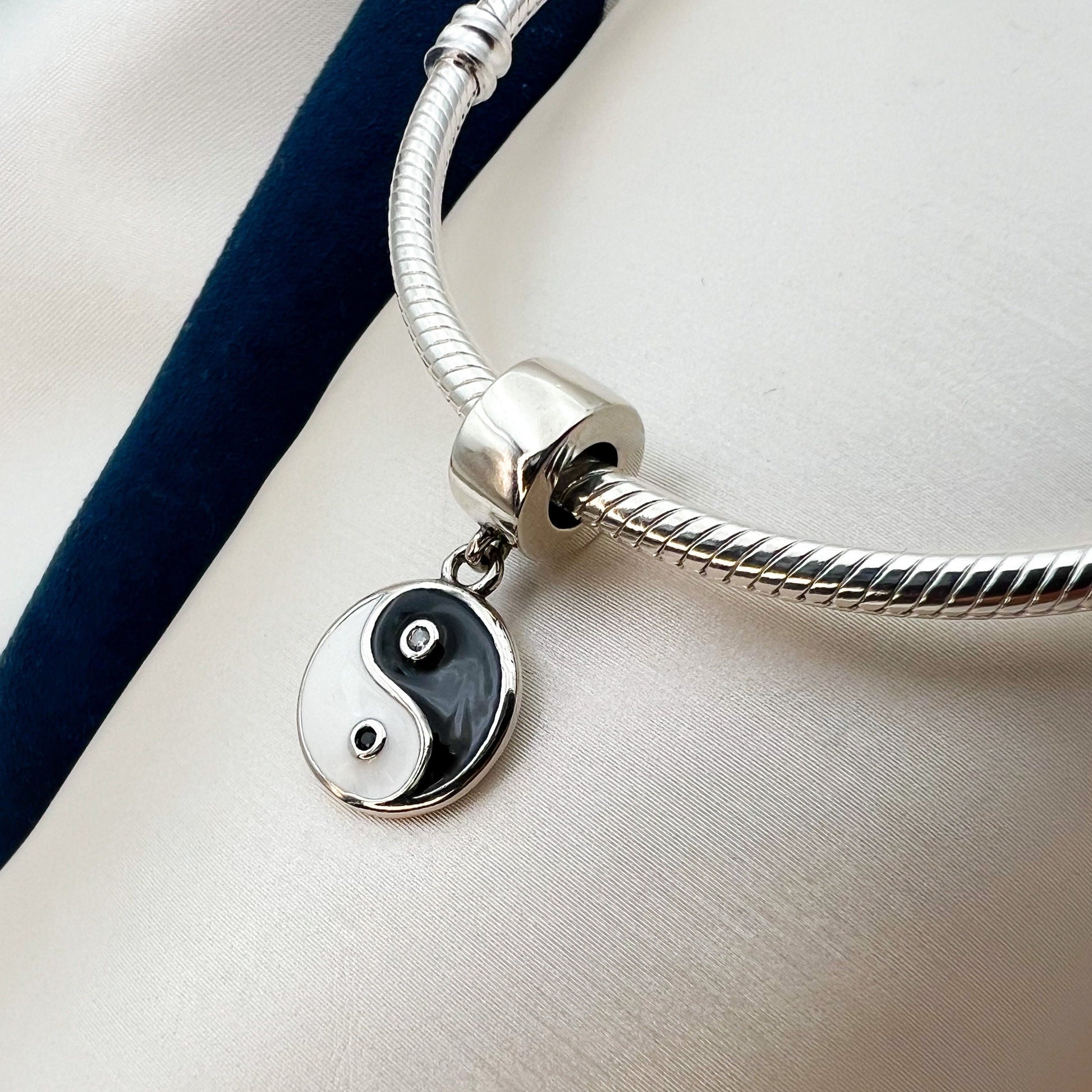 Yin Yang Charm – Silver, Gold, Enamel, Onyx & Zircon for Pandora Bracelet