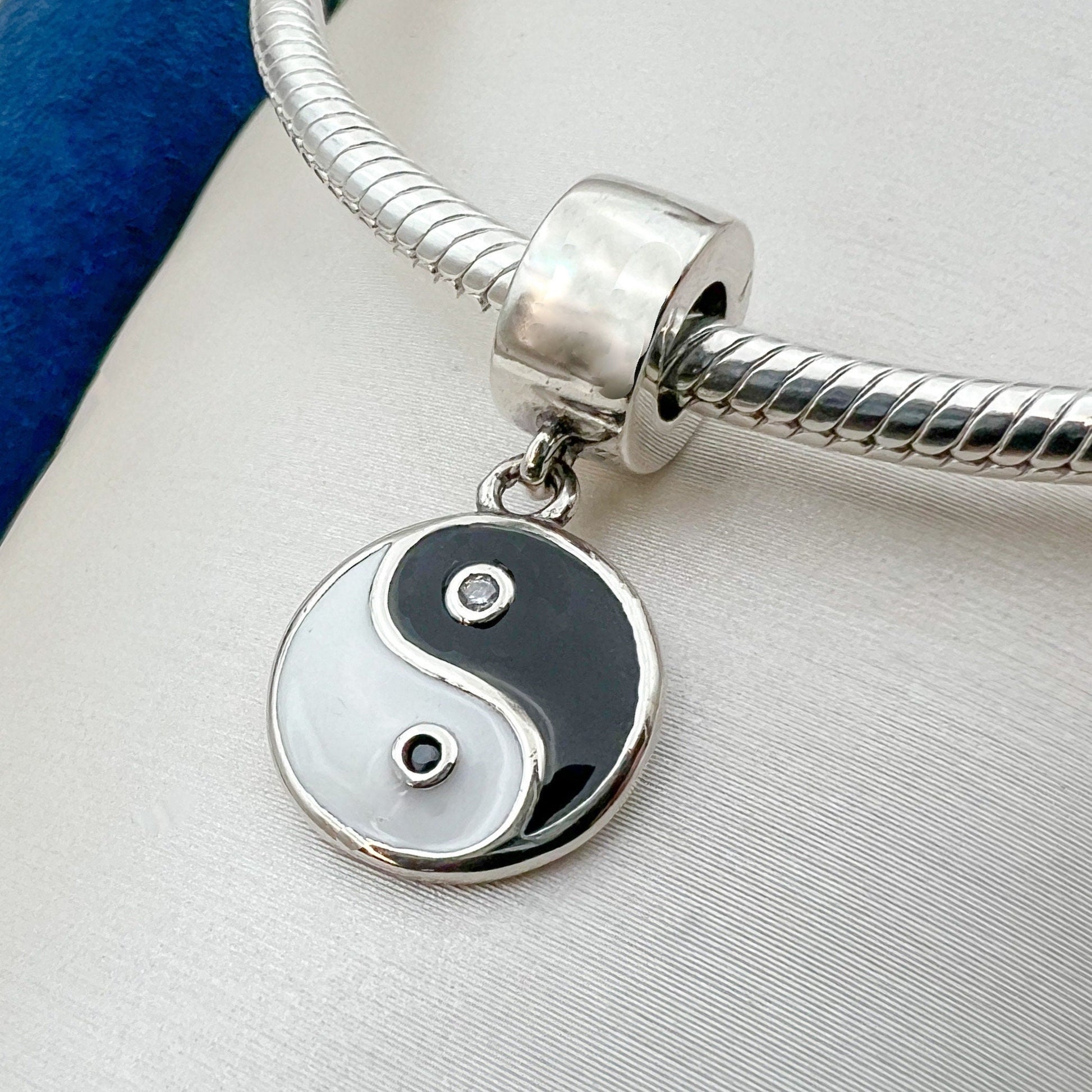 Yin Yang Charm – Silver, Gold, Enamel, Onyx & Zircon for Pandora Bracelet