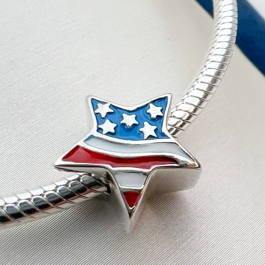 USA Flag Star Charm for Pandora Bracelets