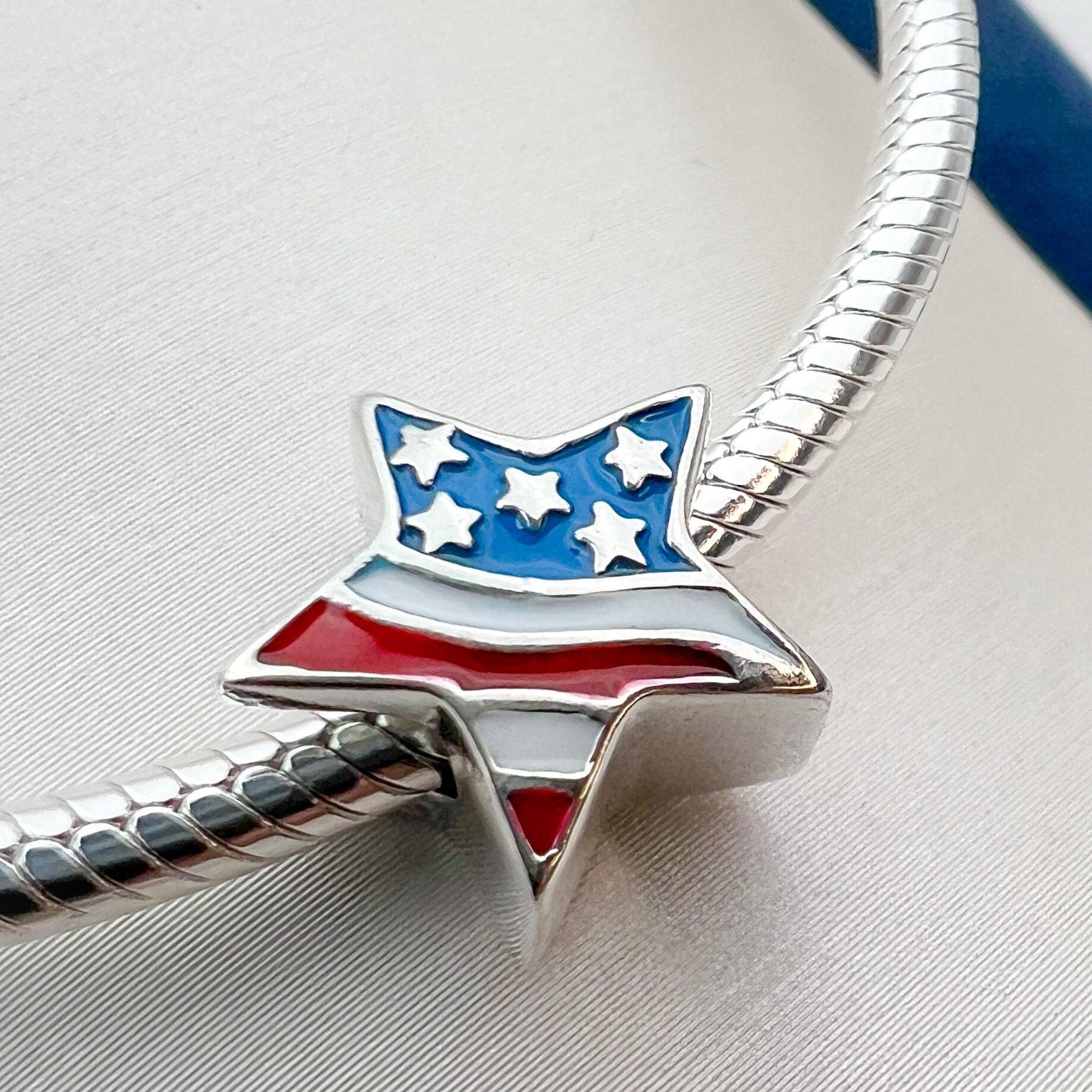 USA Flag Star Charm for Pandora Bracelets