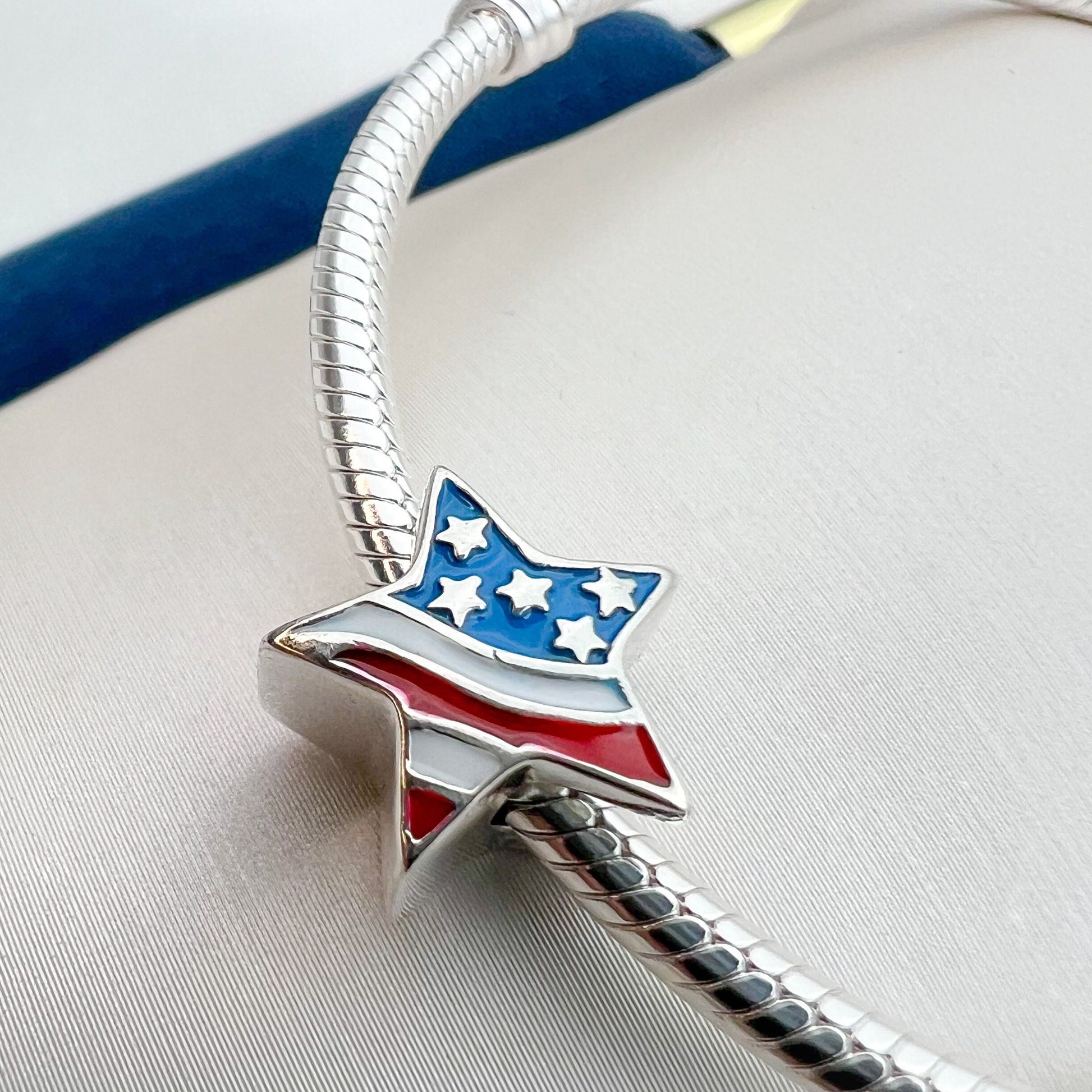 USA Flag Star Charm for Pandora Bracelets