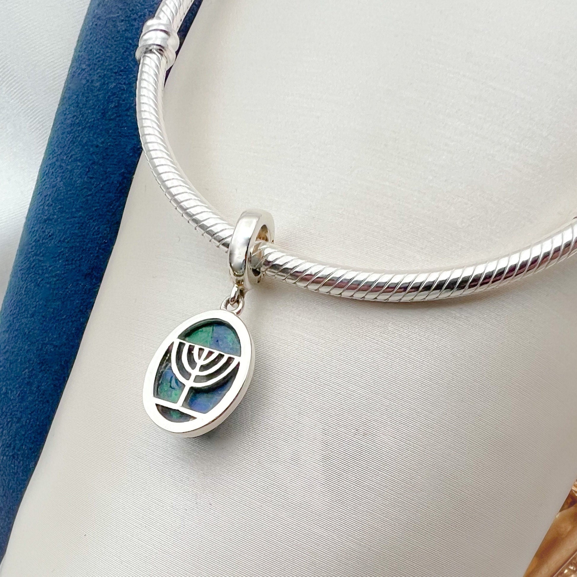 King Solomon Eilat Stone Menorah Charm in Silver 925 for Pandora Bracelet