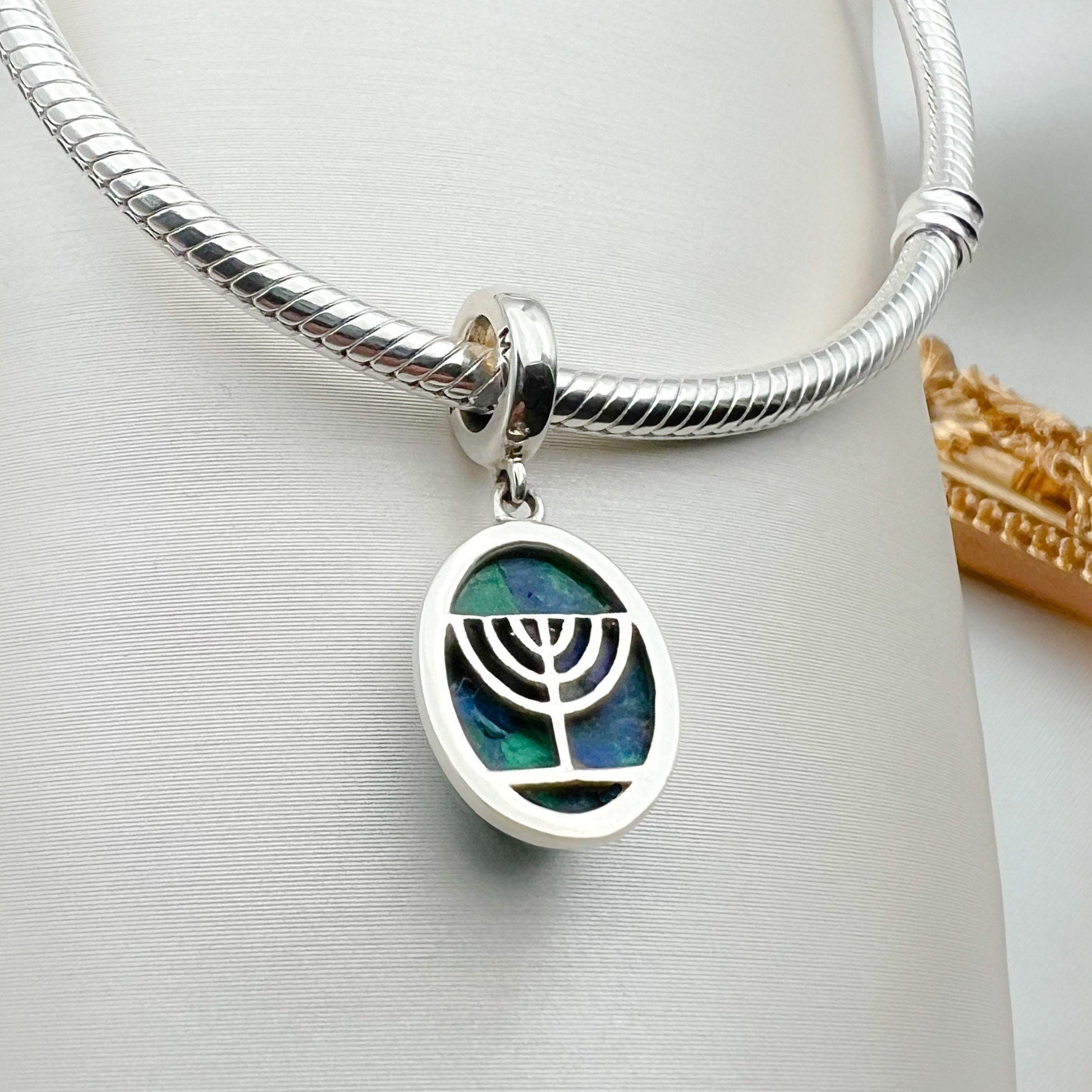 King Solomon Eilat Stone Menorah Charm in Silver 925 for Pandora Bracelet