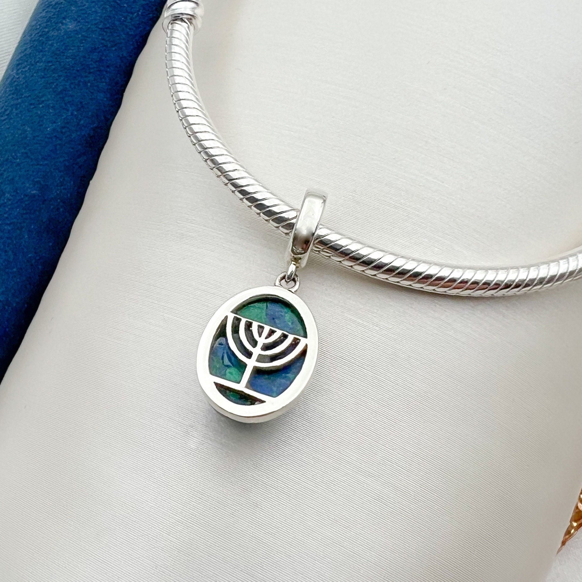 King Solomon Eilat Stone Menorah Charm in Silver 925 for Pandora Bracelet