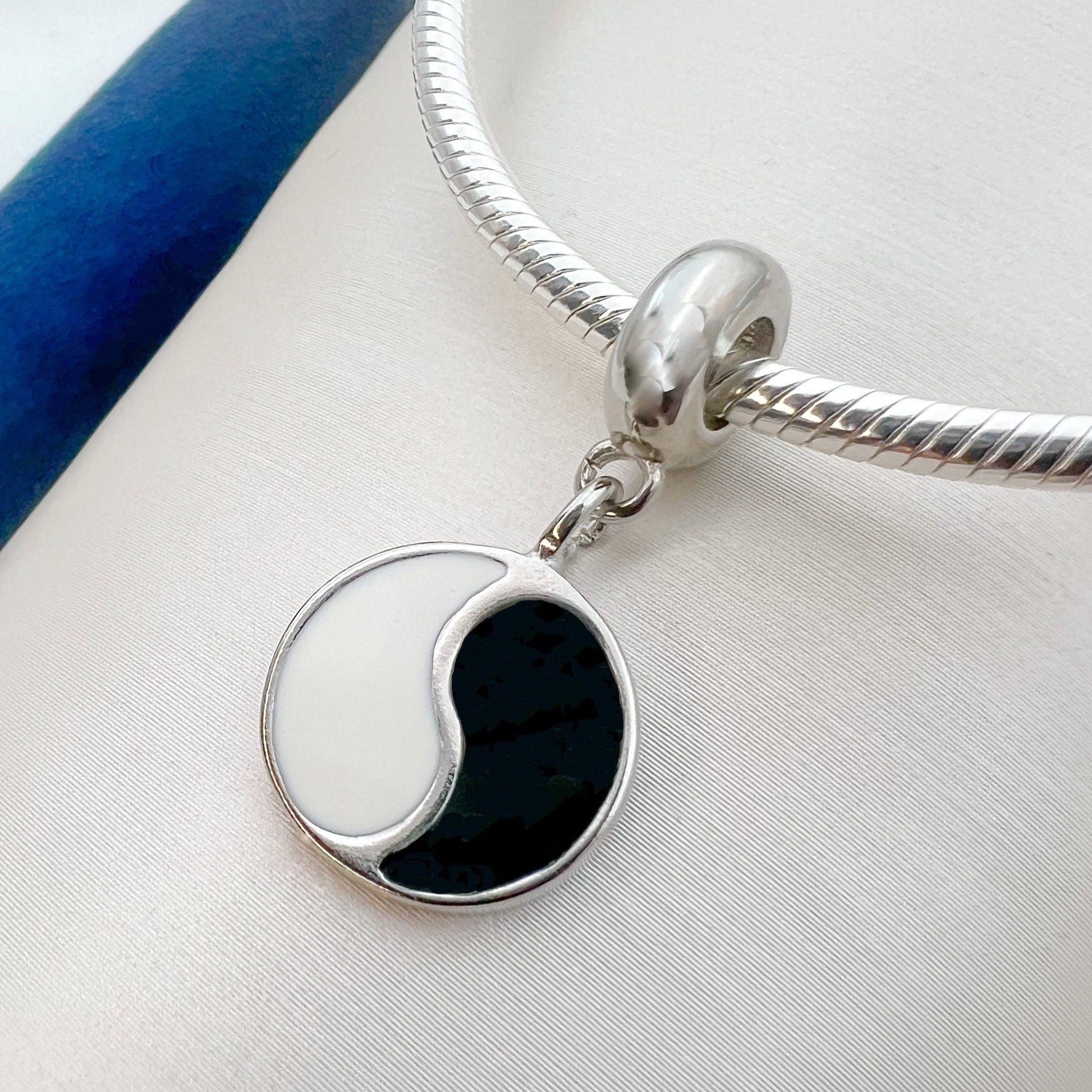 Yin Yang Charm – Sterling Silver 925, Gold & Enamel – Black & White for Pandora Bracelet