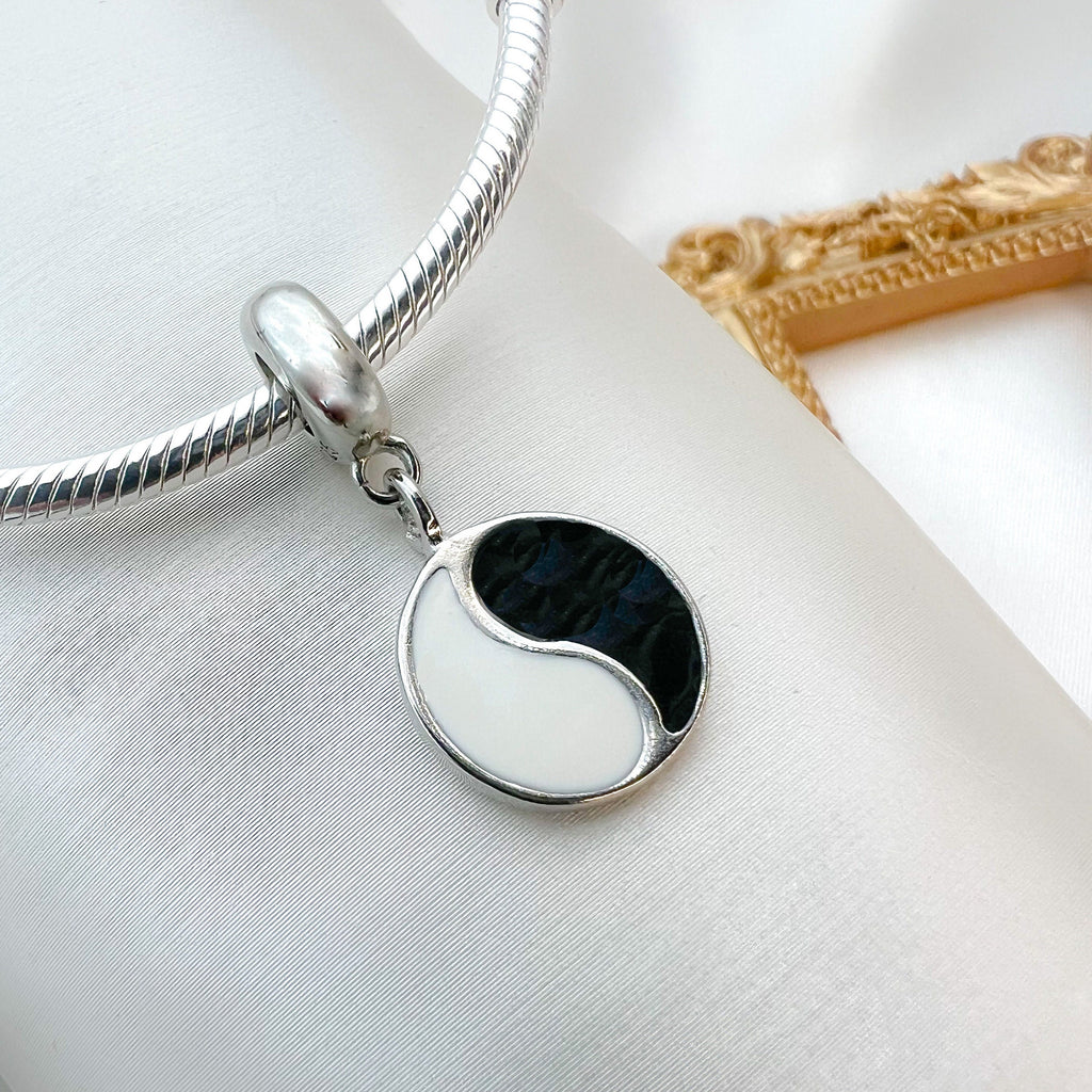 Yin Yang Charm – Sterling Silver 925, Gold & Enamel – Black & White for Pandora Bracelet